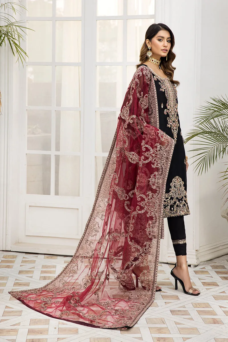 Organza Black Salwar Kameez with Red Dupatta #PF492