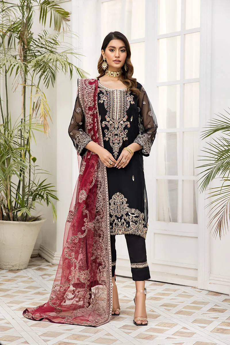 Organza Black Salwar Kameez with Red Dupatta #PF492