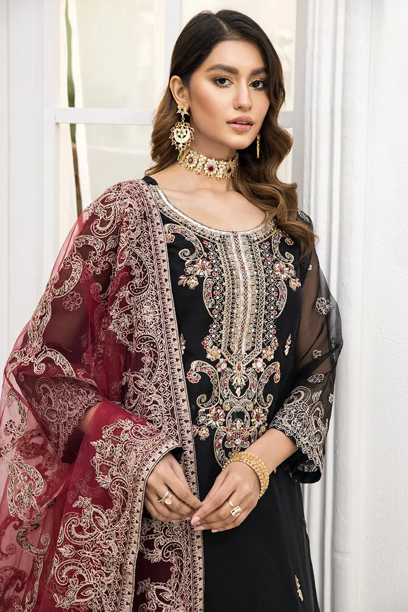Organza Black Salwar Kameez with Red Dupatta #PF492