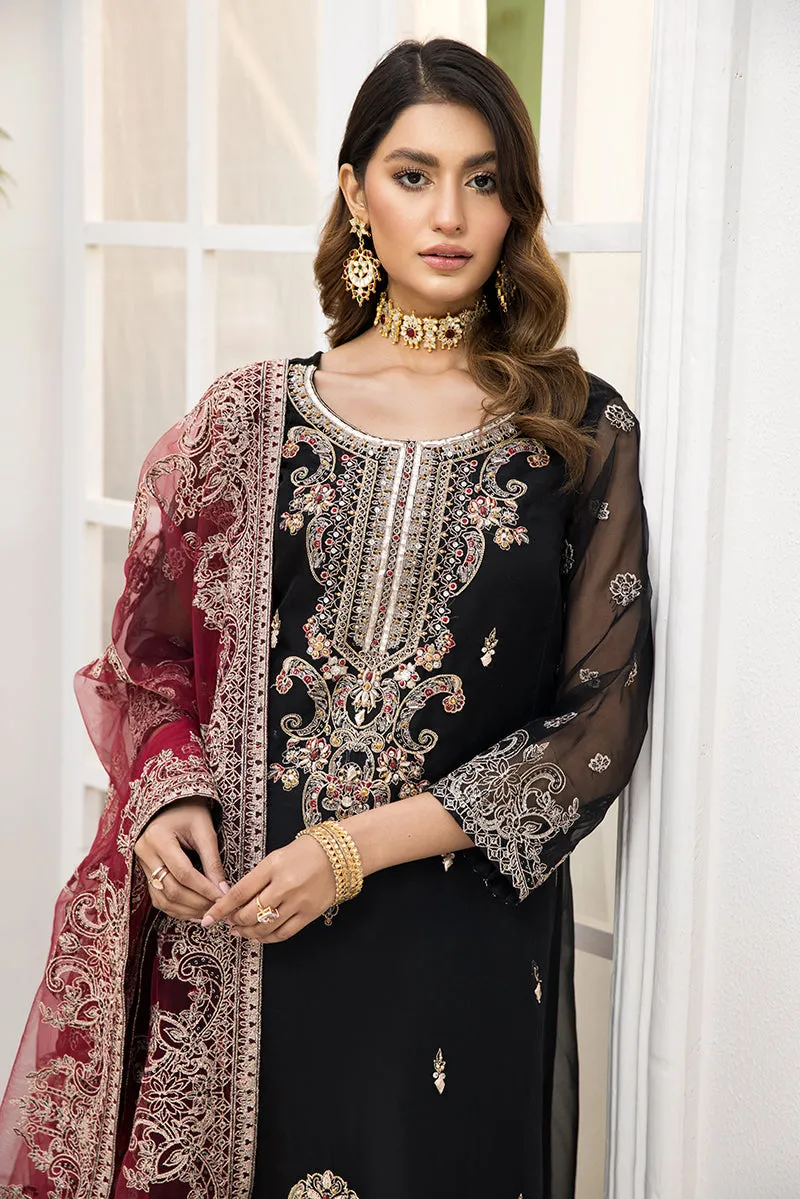 Organza Black Salwar Kameez with Red Dupatta #PF492