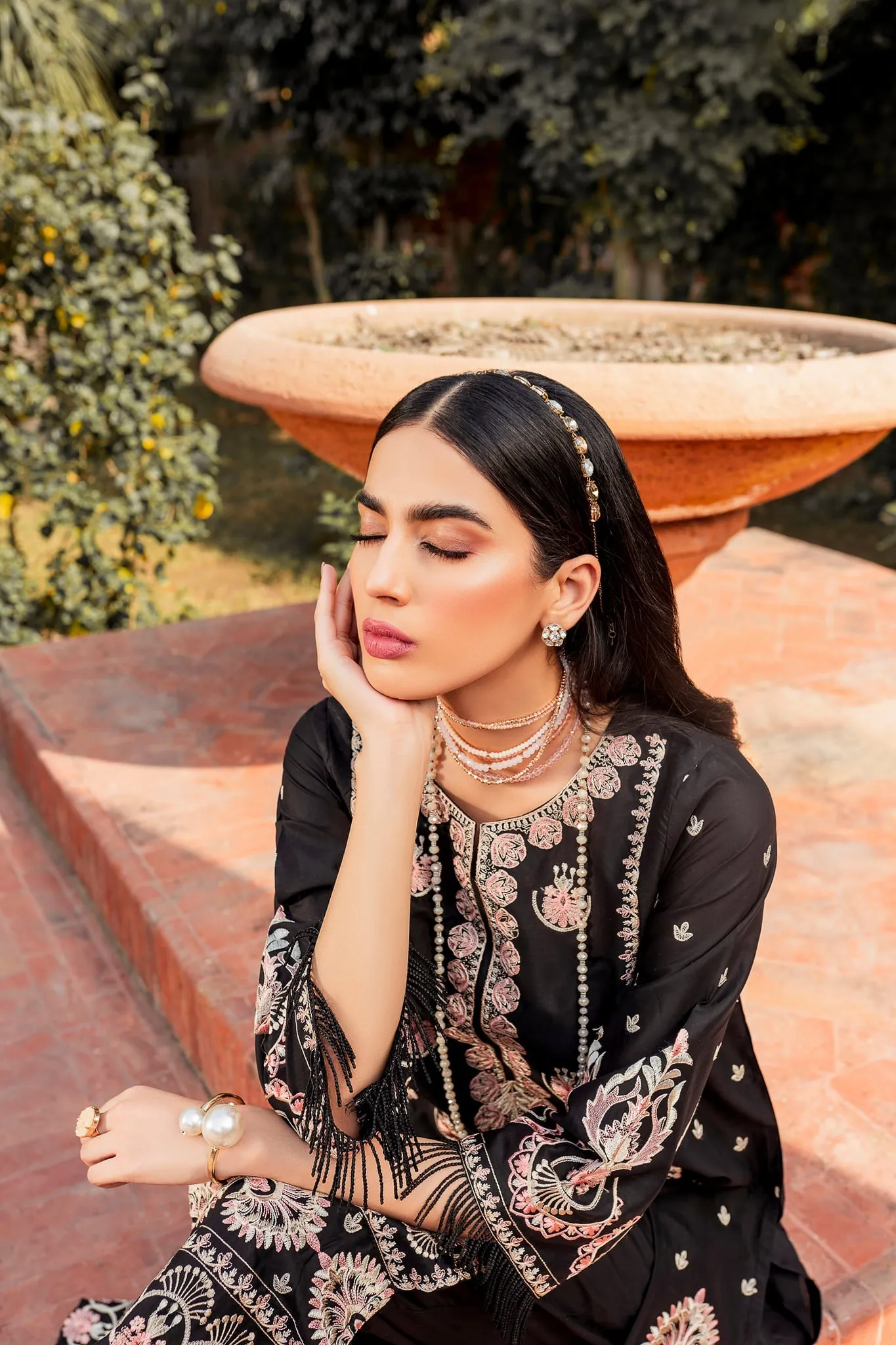Pakistani Black Dress in Kameez Trouser Dupatta Style