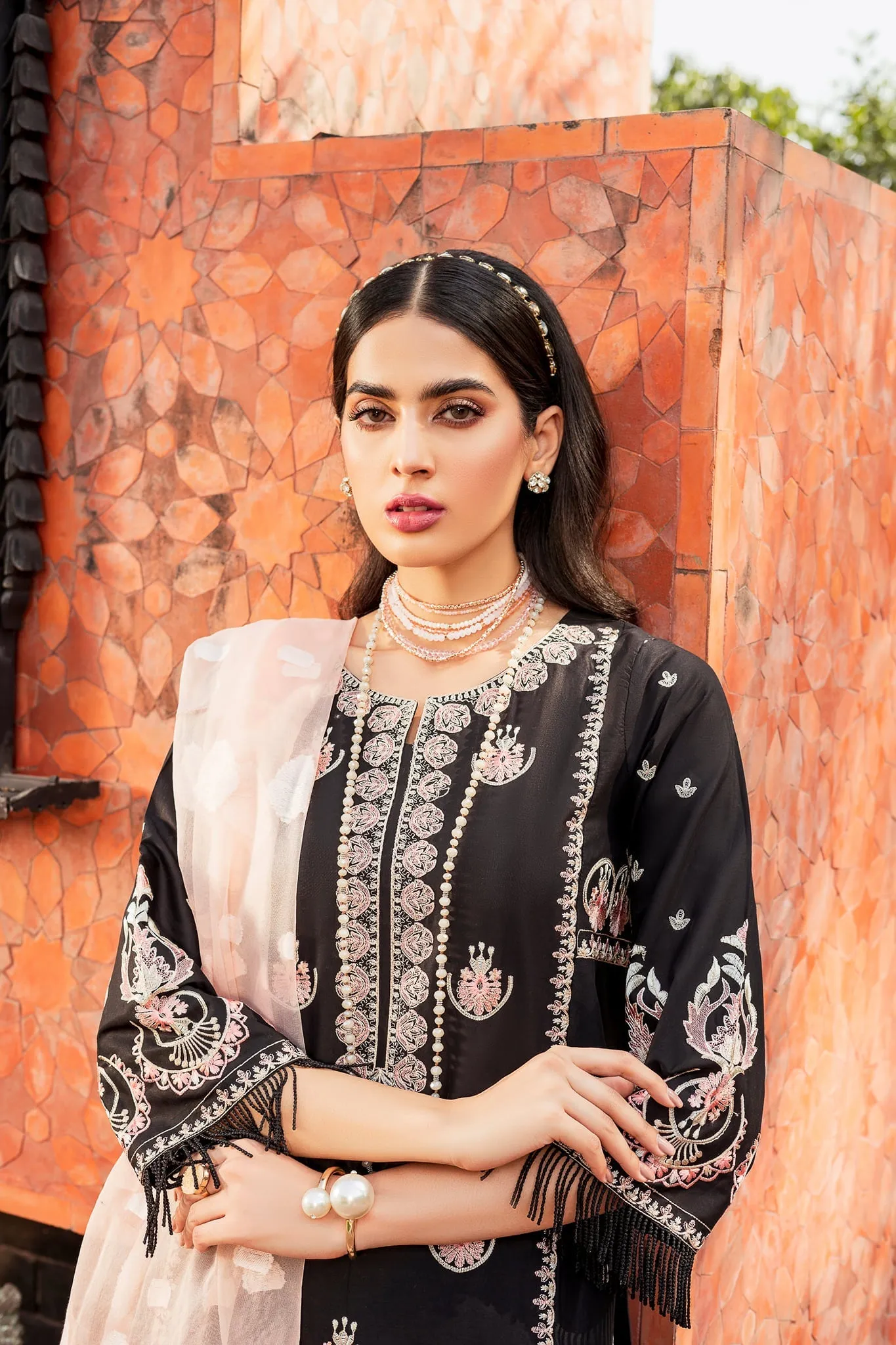 Pakistani Black Dress in Kameez Trouser Dupatta Style
