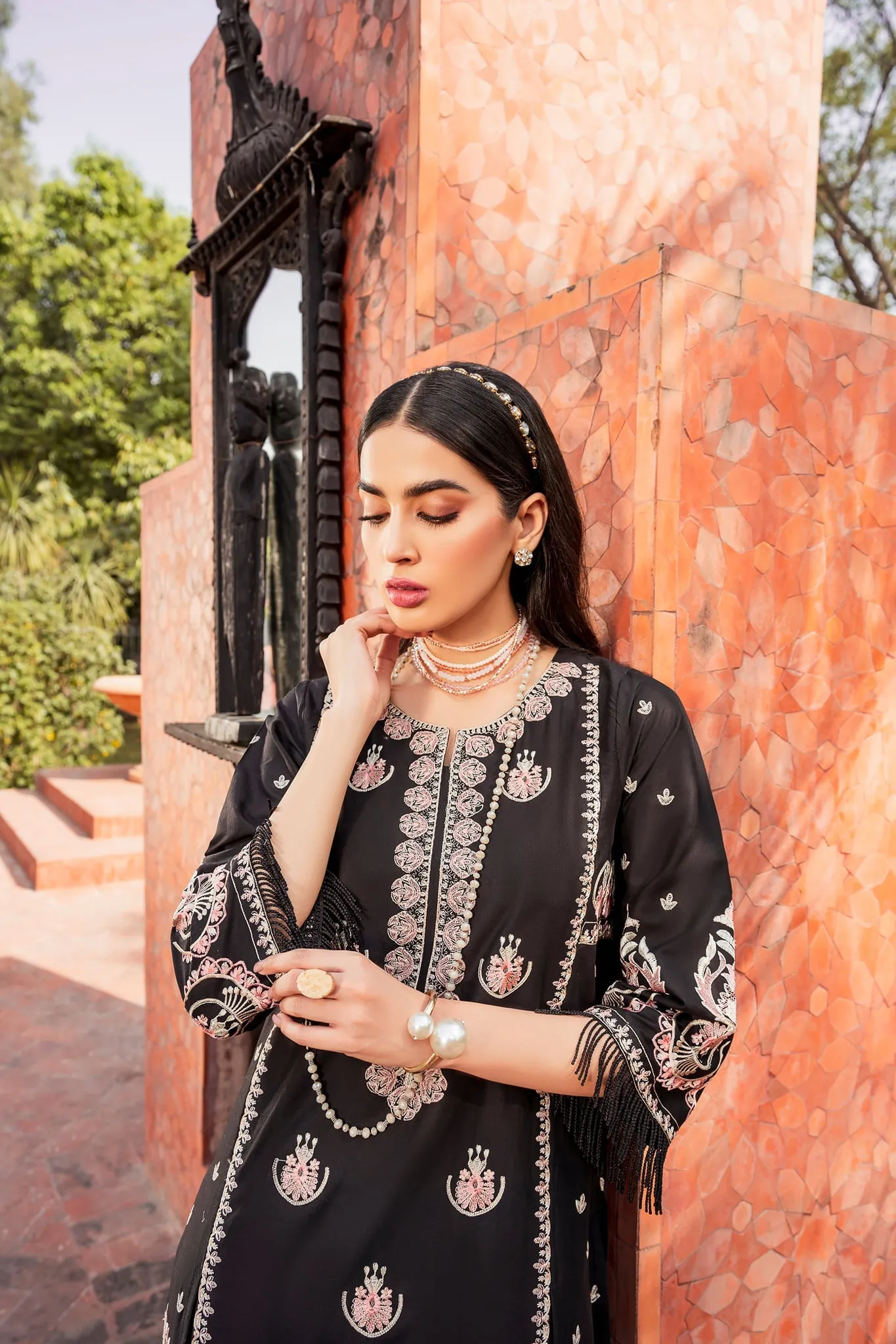 Pakistani Black Dress in Kameez Trouser Dupatta Style
