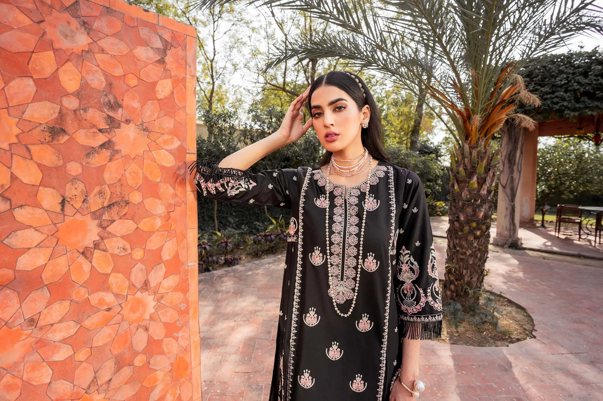 Pakistani Black Dress in Kameez Trouser Dupatta Style