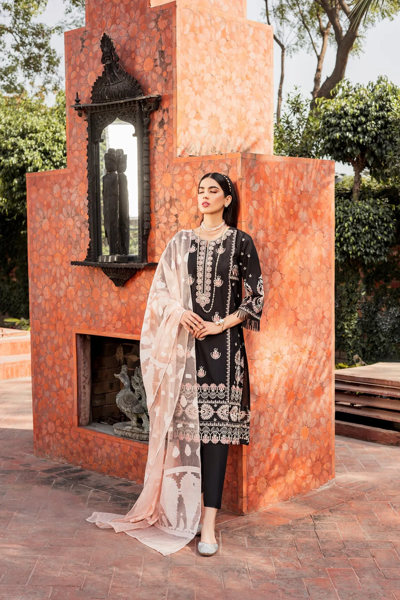 Pakistani Black Dress in Kameez Trouser Dupatta Style