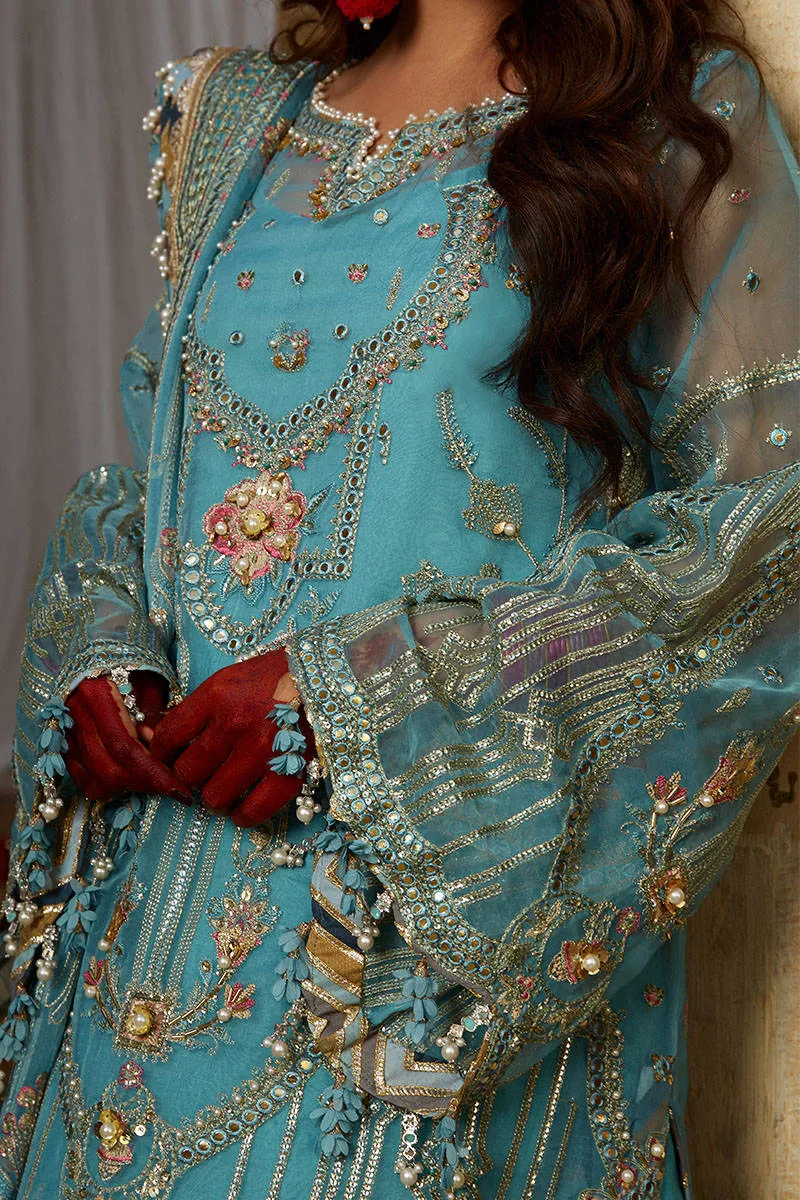 Pakistani Blue Dress in Wedding Kameez Trouser Style