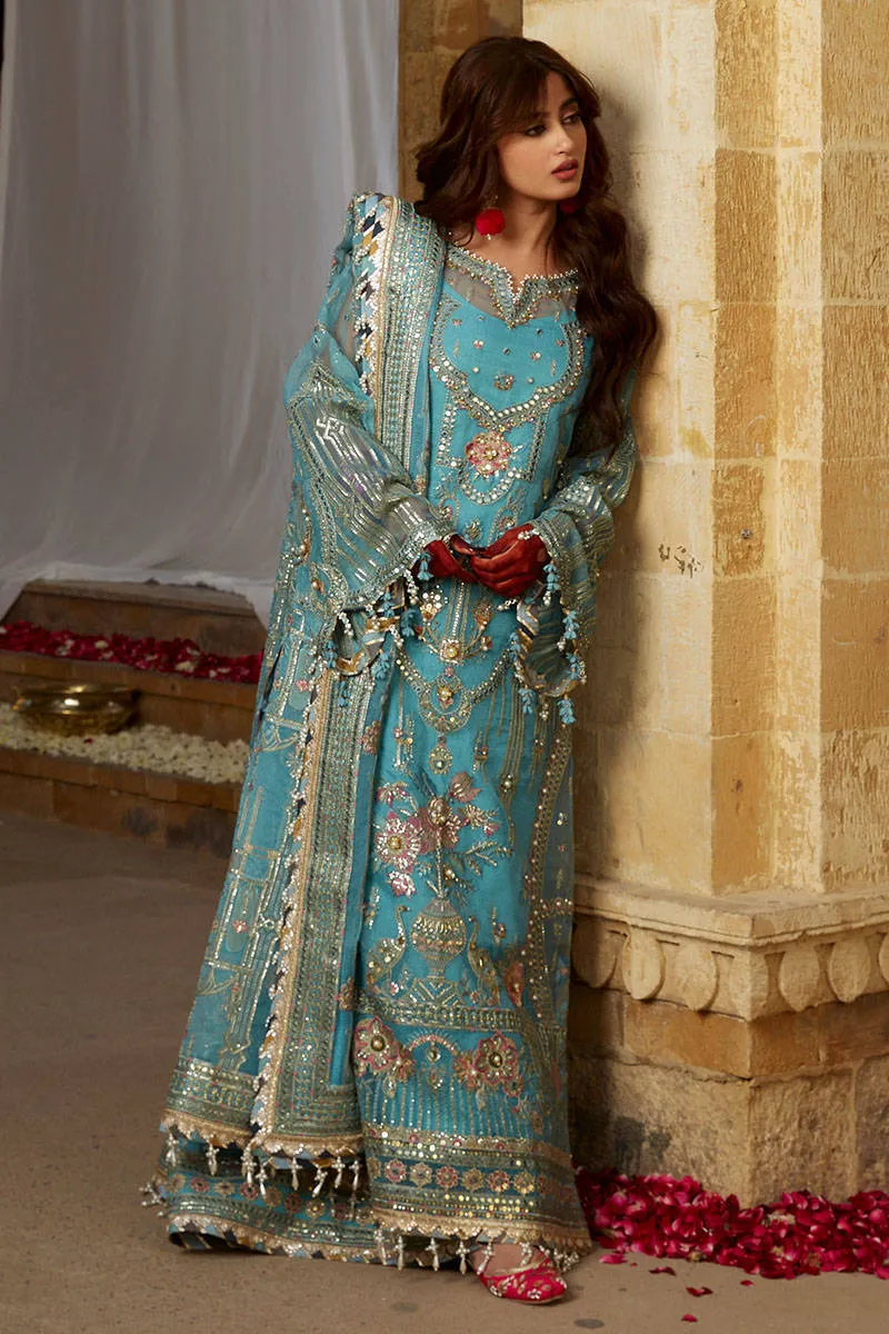 Pakistani Blue Dress in Wedding Kameez Trouser Style