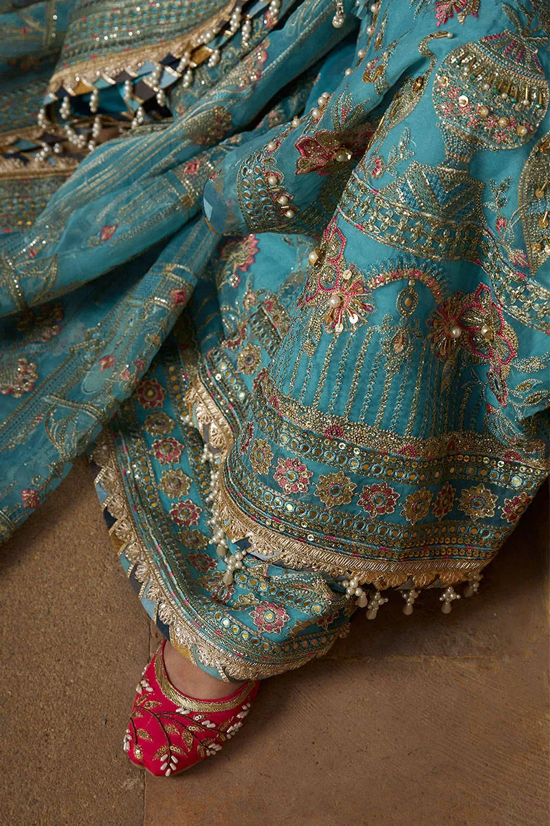 Pakistani Blue Dress in Wedding Kameez Trouser Style