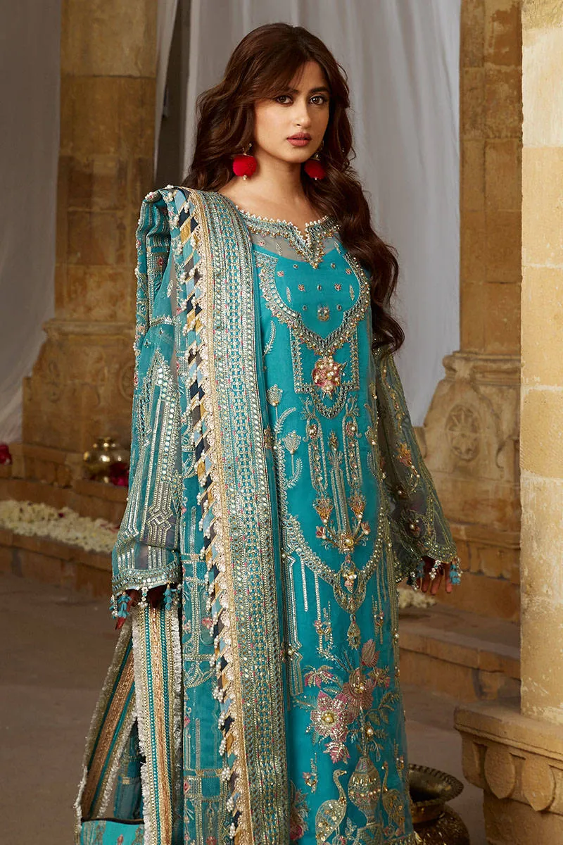 Pakistani Blue Dress in Wedding Kameez Trouser Style