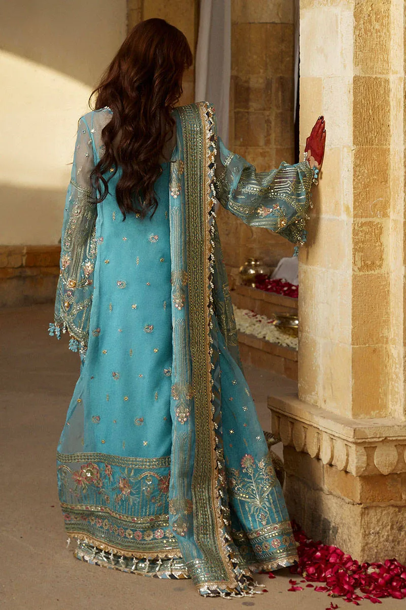 Pakistani Blue Dress in Wedding Kameez Trouser Style