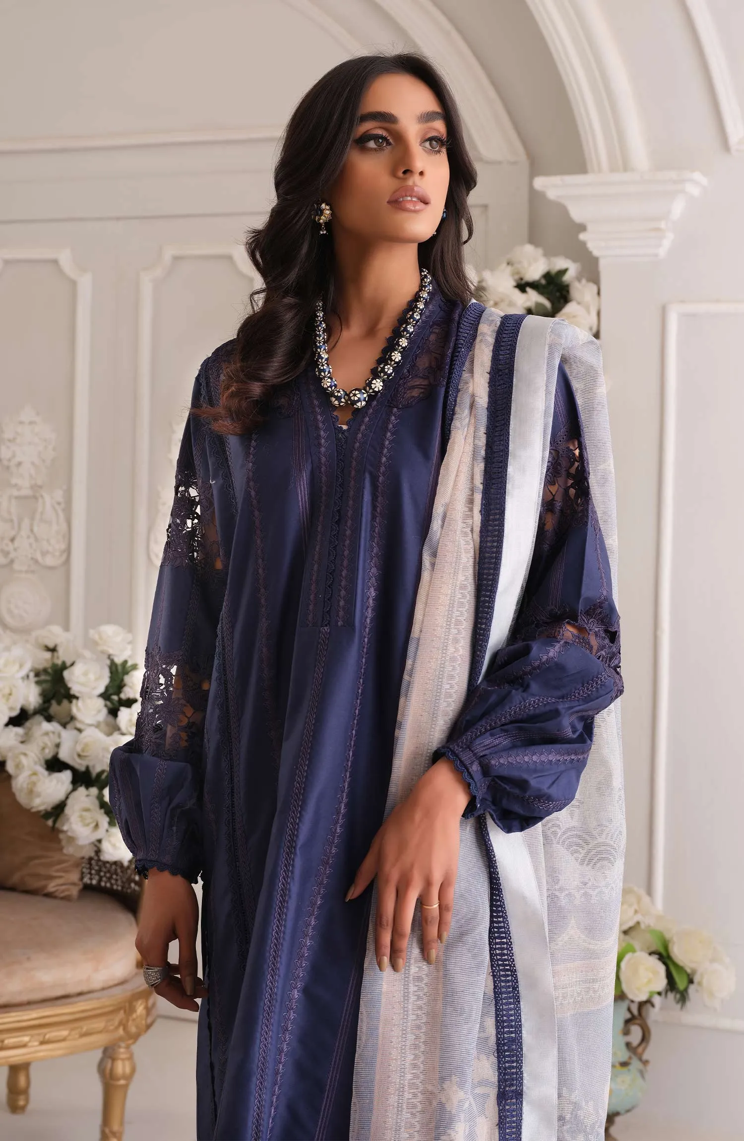 Pakistani Blue Embroidered Salwar Kameez and Dupatta
