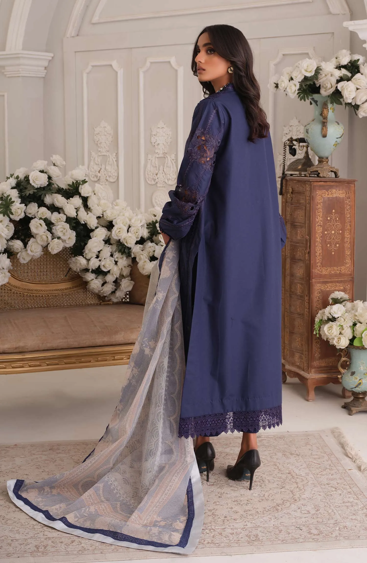 Pakistani Blue Embroidered Salwar Kameez and Dupatta