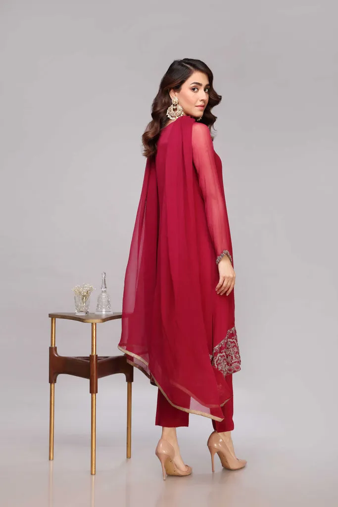 Pakistani Chiffon Dress in Kameez Trouser Dupatta Style