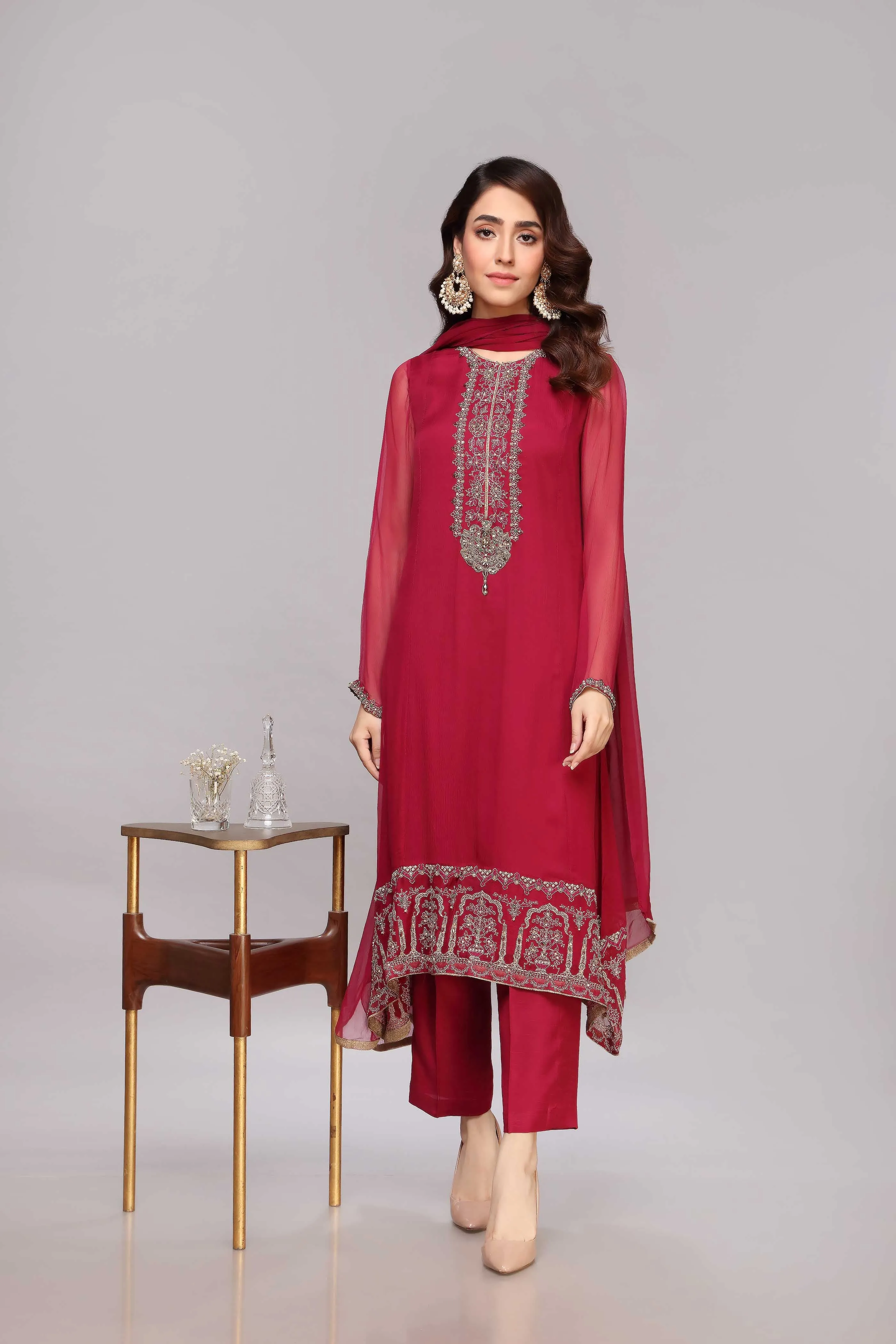 Pakistani Chiffon Dress in Kameez Trouser Dupatta Style