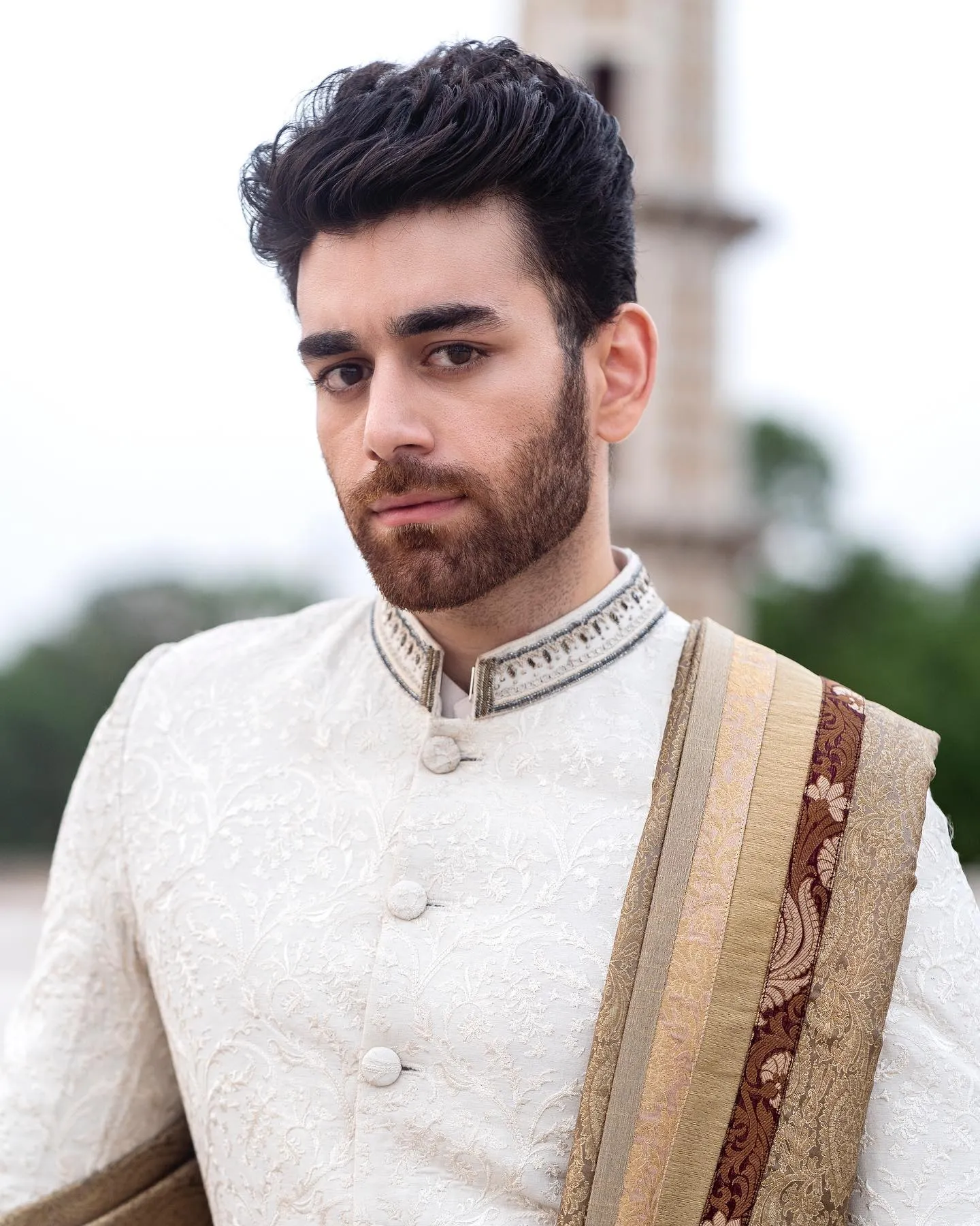 Pakistani Groom Dress in Sherwani Style with Shawl
