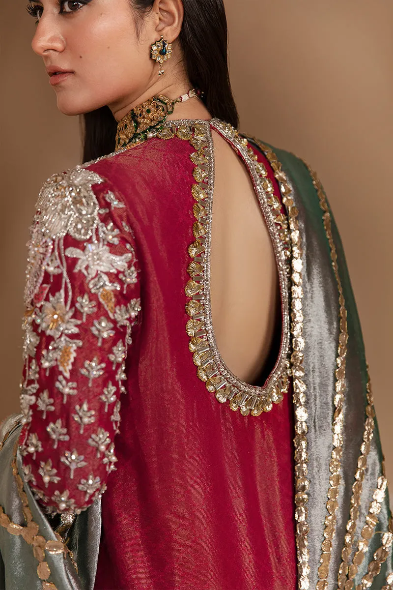 Pakistani Red Dress in Kameez Trouser Dupatta Style