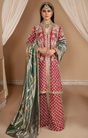 Pakistani Red Dress in Kameez Trouser Dupatta Style