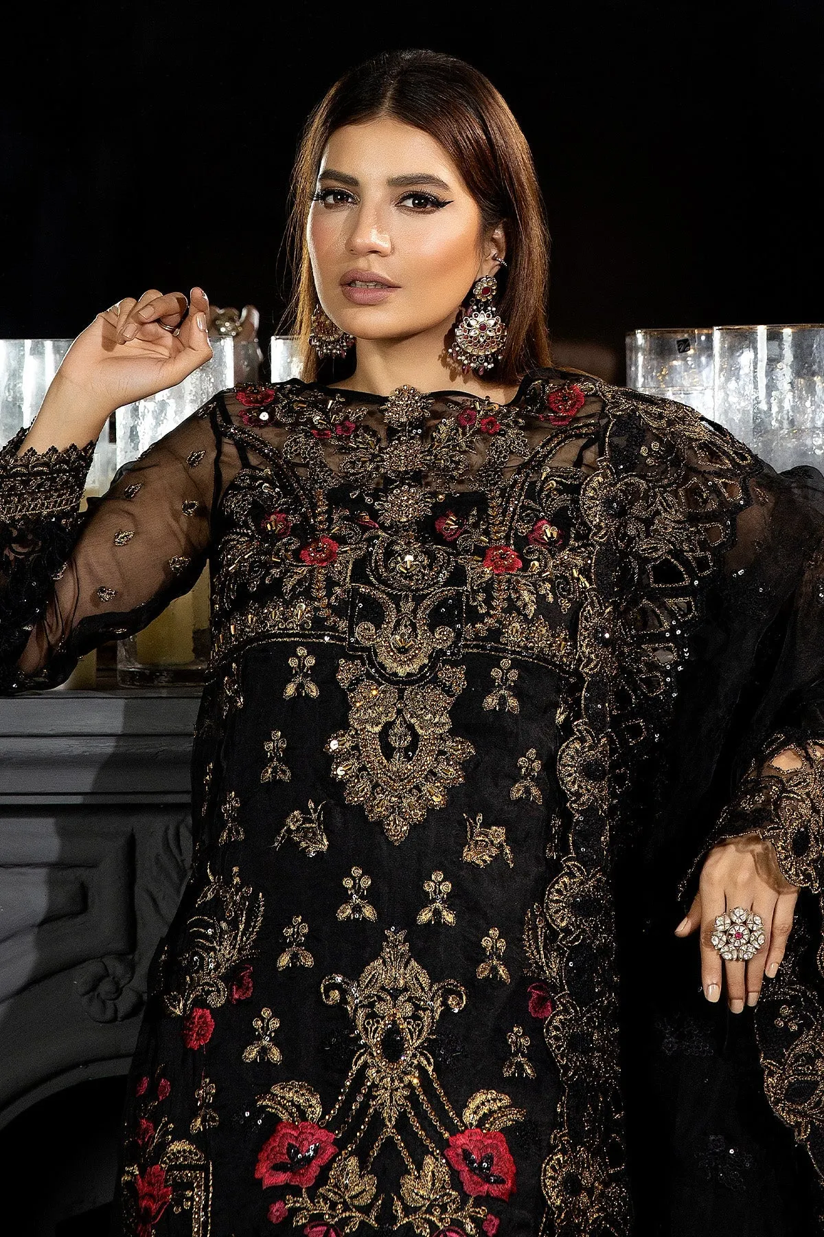 Pakistani Wedding Dress in Black Kameez Trouser Style