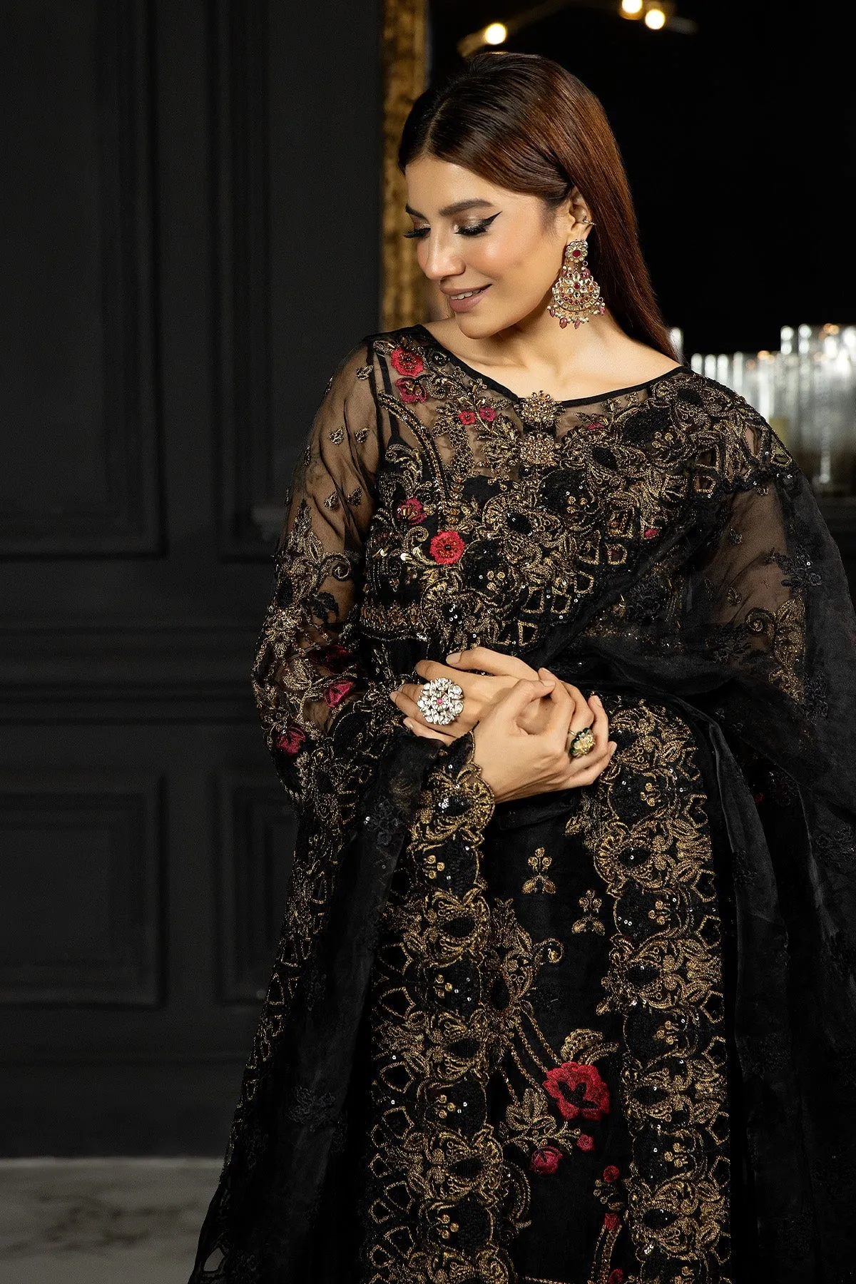 Pakistani Wedding Dress in Black Kameez Trouser Style