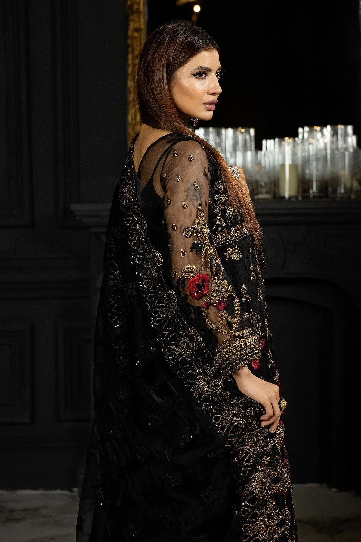Pakistani Wedding Dress in Black Kameez Trouser Style