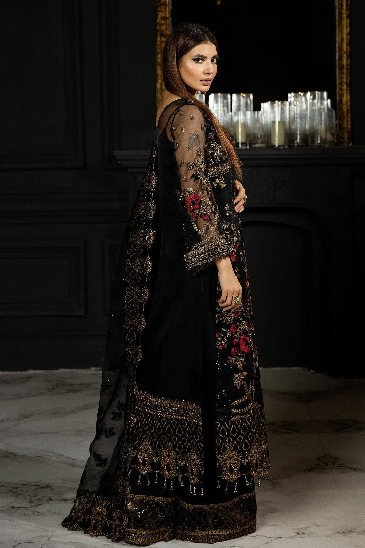 Pakistani Wedding Dress in Black Kameez Trouser Style