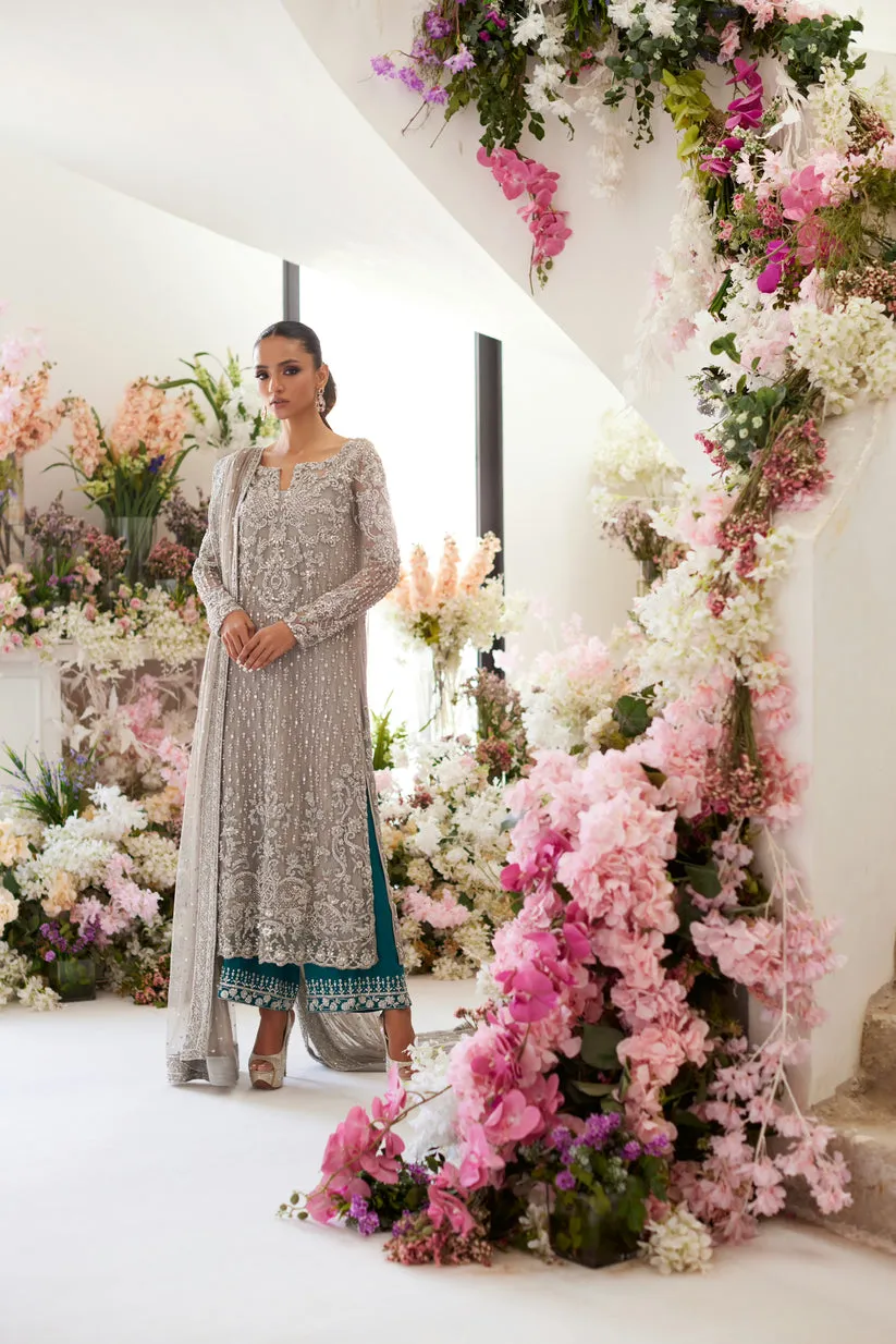 Pakistani Wedding Dress in Grey Kameez Trouser Style