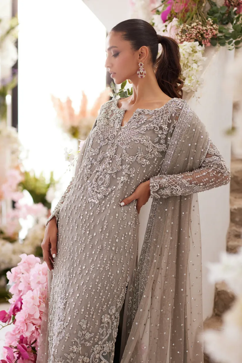 Pakistani Wedding Dress in Grey Kameez Trouser Style