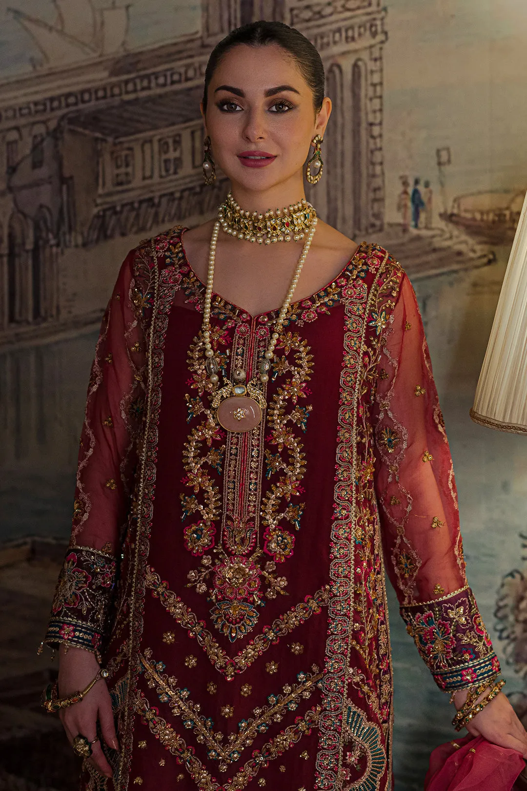 Pakistani Wedding Dress in Organza Kameez Trouser Style