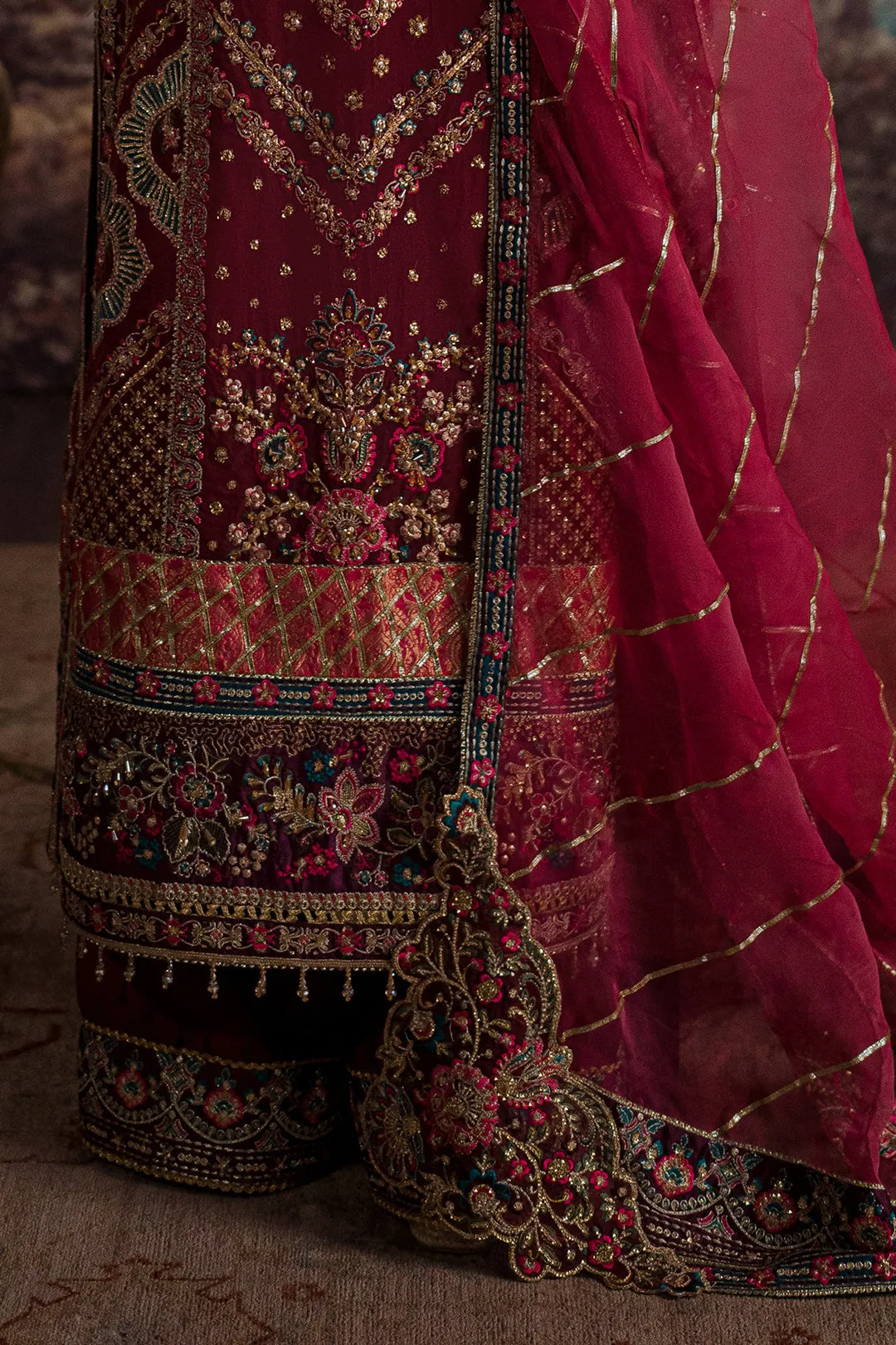 Pakistani Wedding Dress in Organza Kameez Trouser Style
