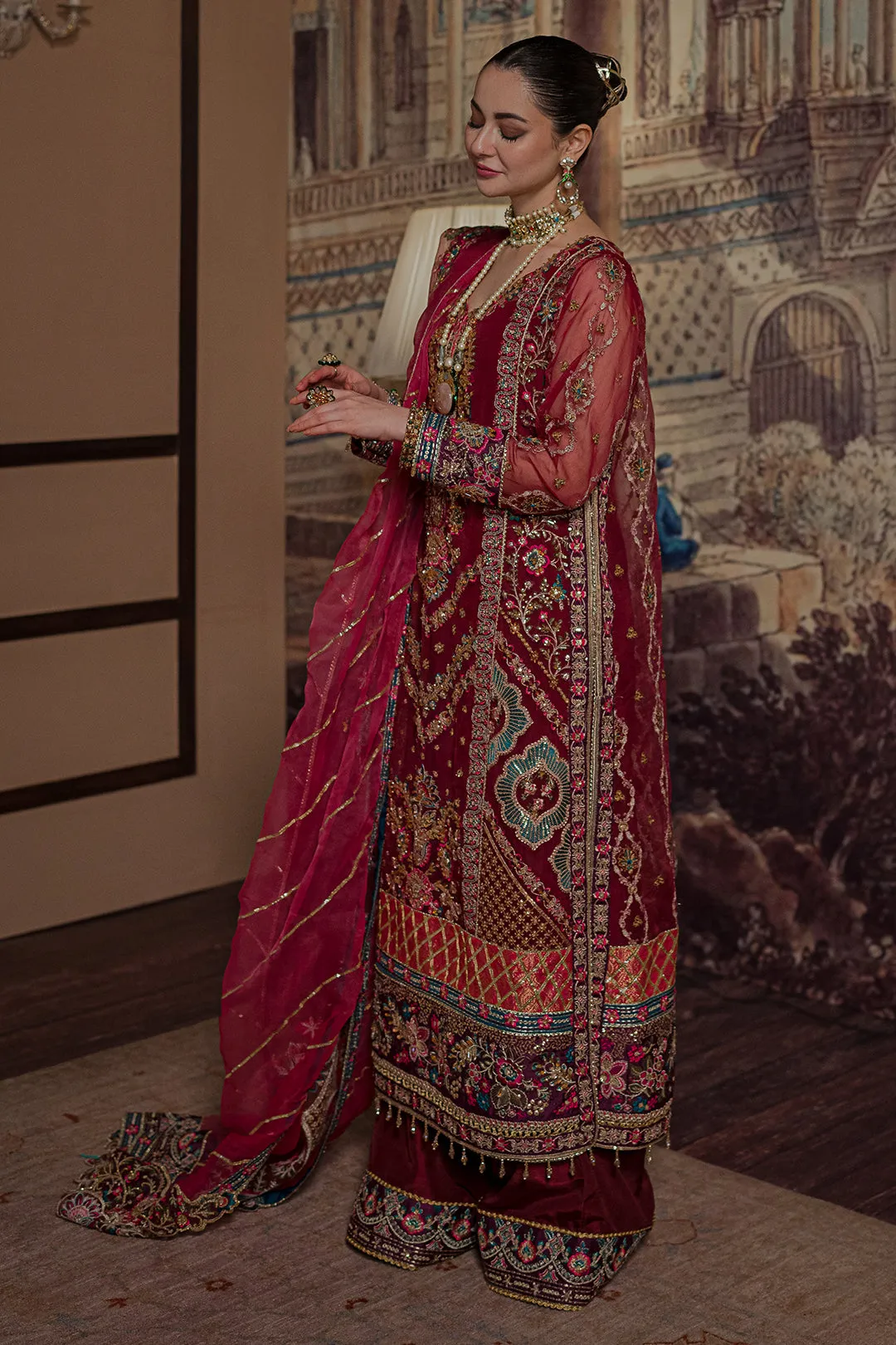 Pakistani Wedding Dress in Organza Kameez Trouser Style