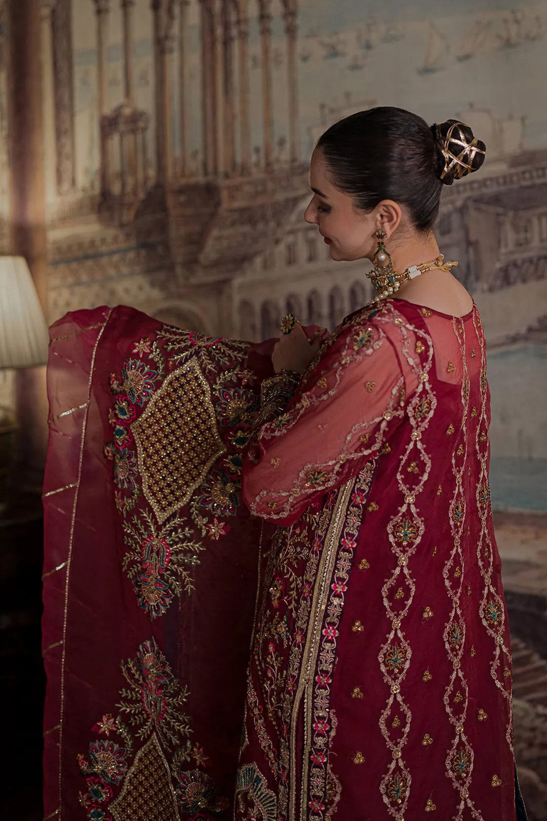 Pakistani Wedding Dress in Organza Kameez Trouser Style