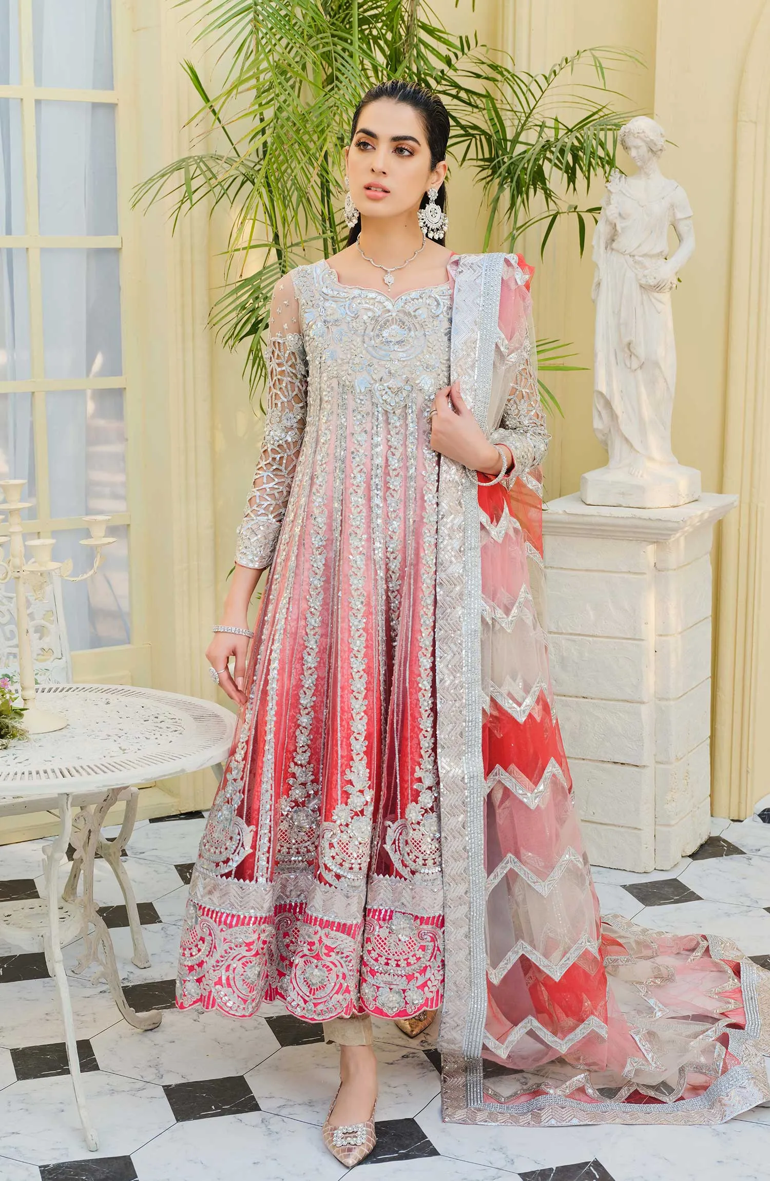 Pakistani Wedding Party Dress in Soothing Colors #PF420