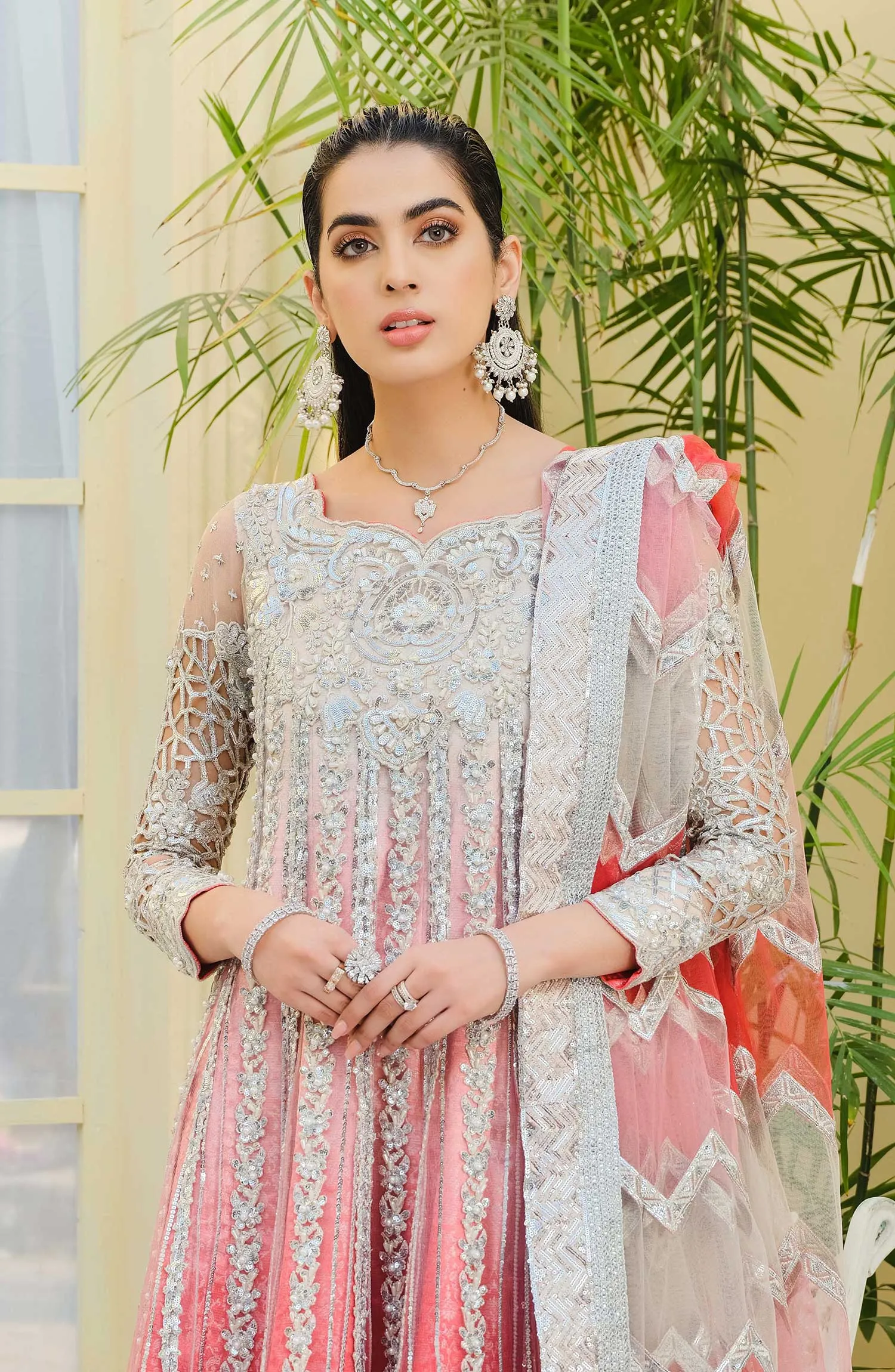 Pakistani Wedding Party Dress in Soothing Colors #PF420