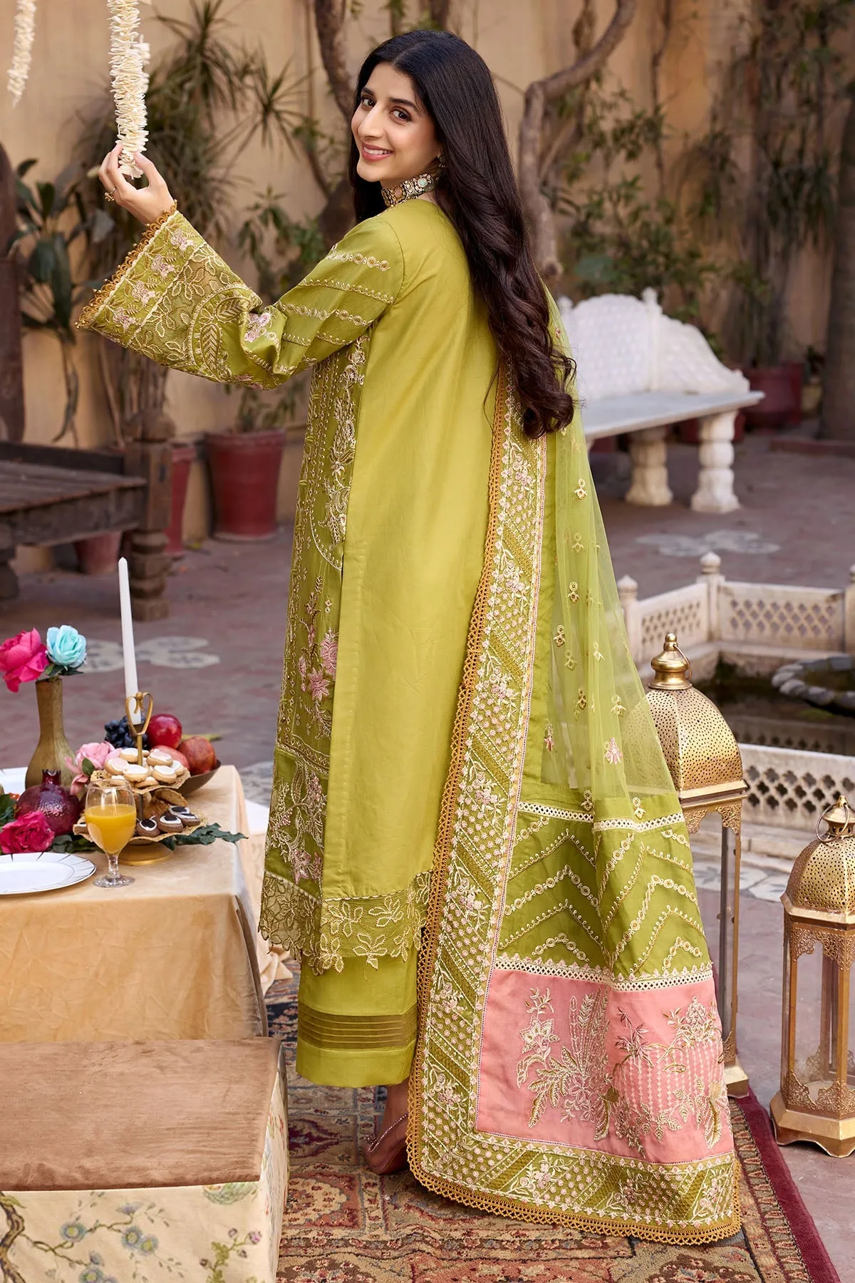 Parrot Green Embellished Kameez Trousers Pakistani Eid Dress