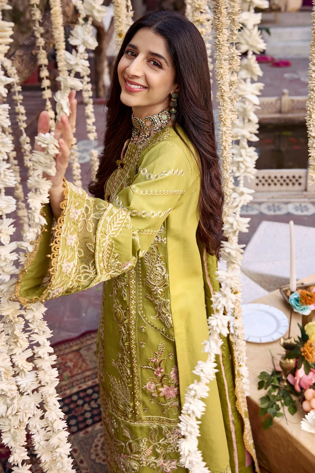 Parrot Green Embellished Kameez Trousers Pakistani Eid Dress