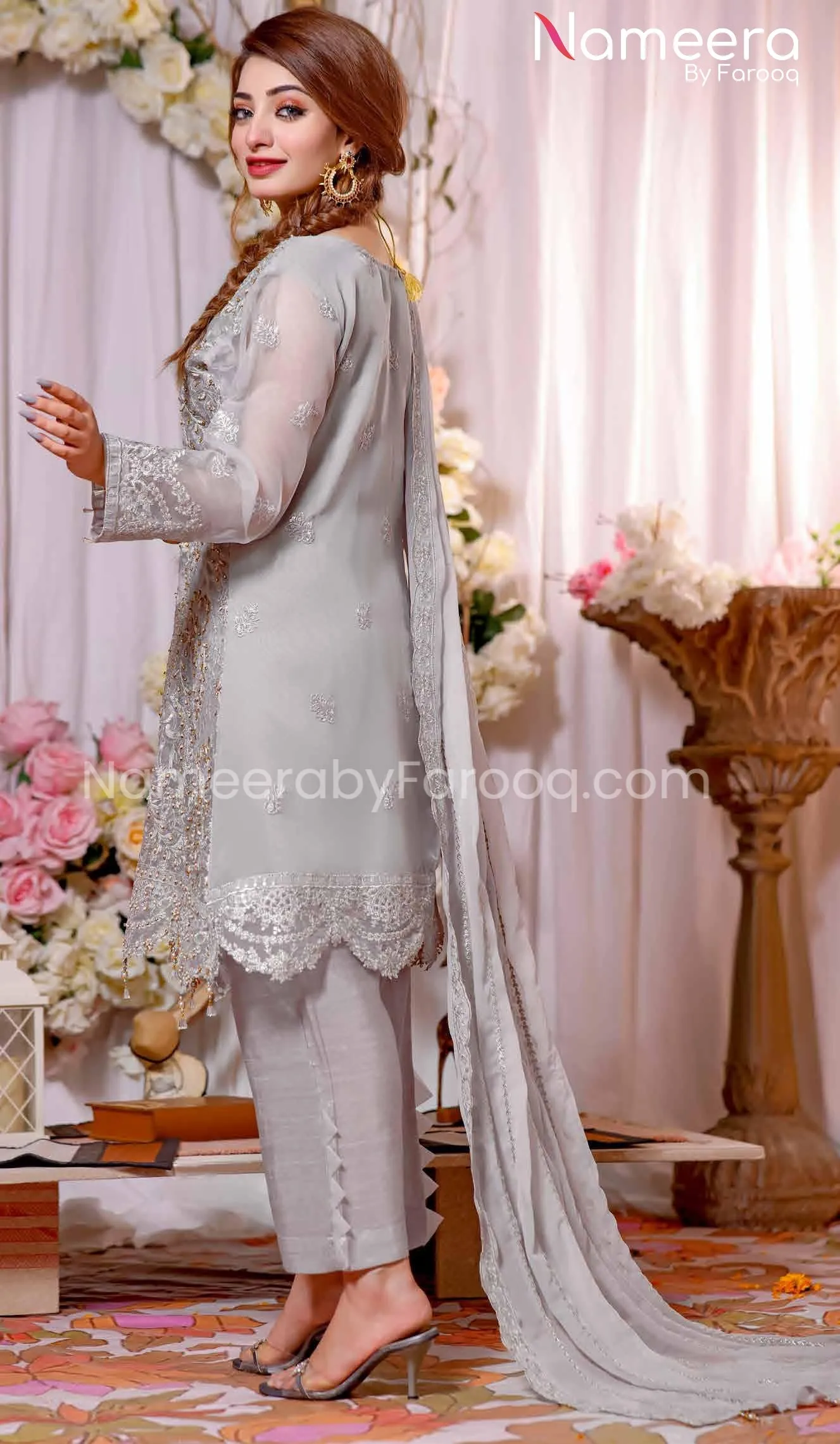 Party Wear Pakistani Dress in Silver Grey Color #PF240