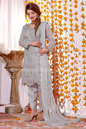 Party Wear Pakistani Dress in Silver Grey Color #PF240