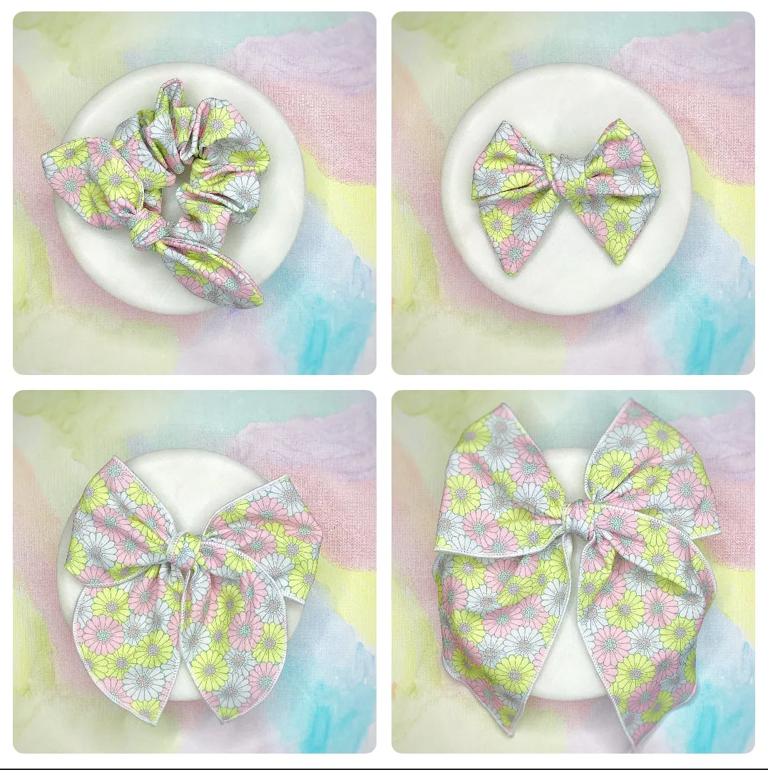 Pastel Coneflowers Bow Strip and Scrunchie Collection