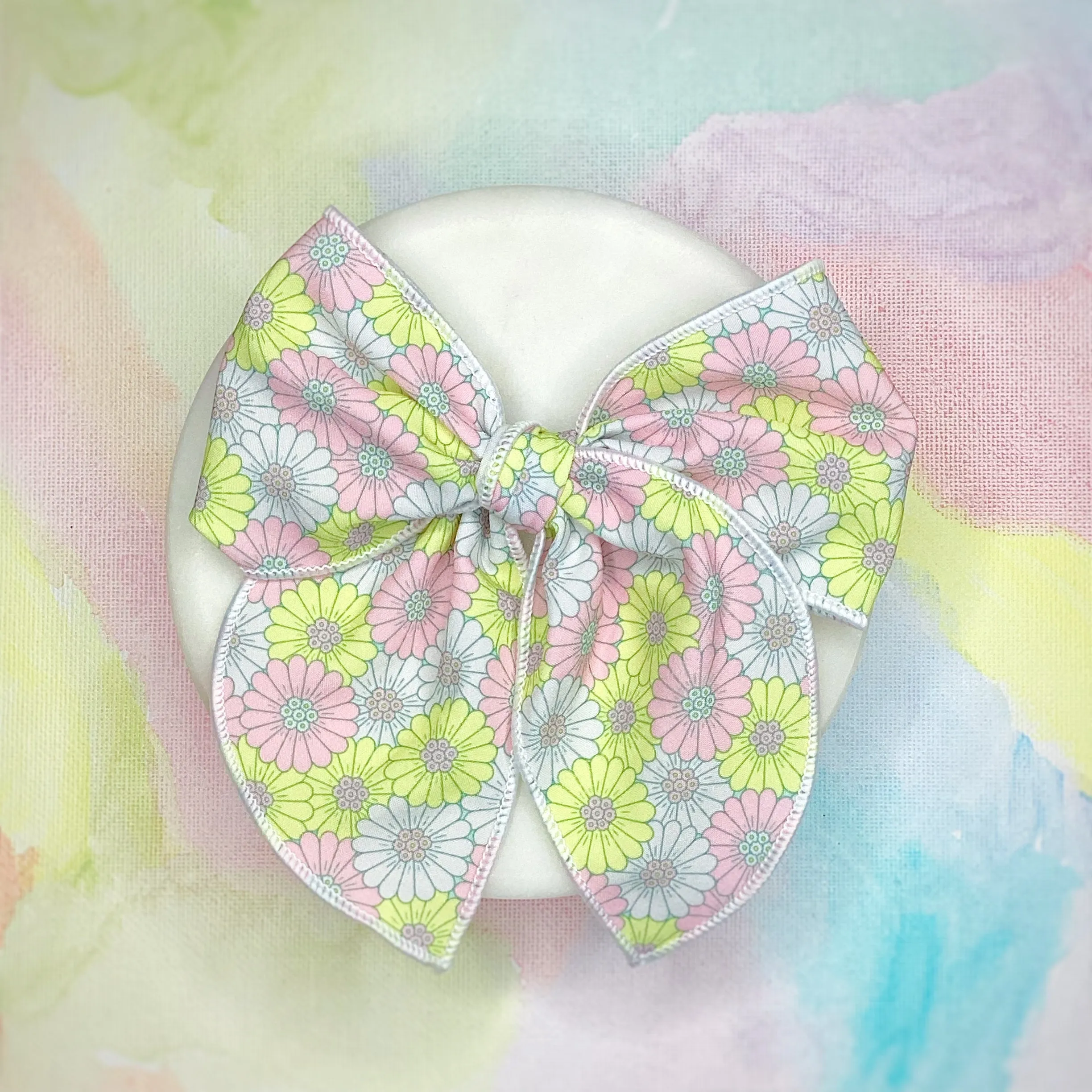 Pastel Coneflowers Bow Strip and Scrunchie Collection