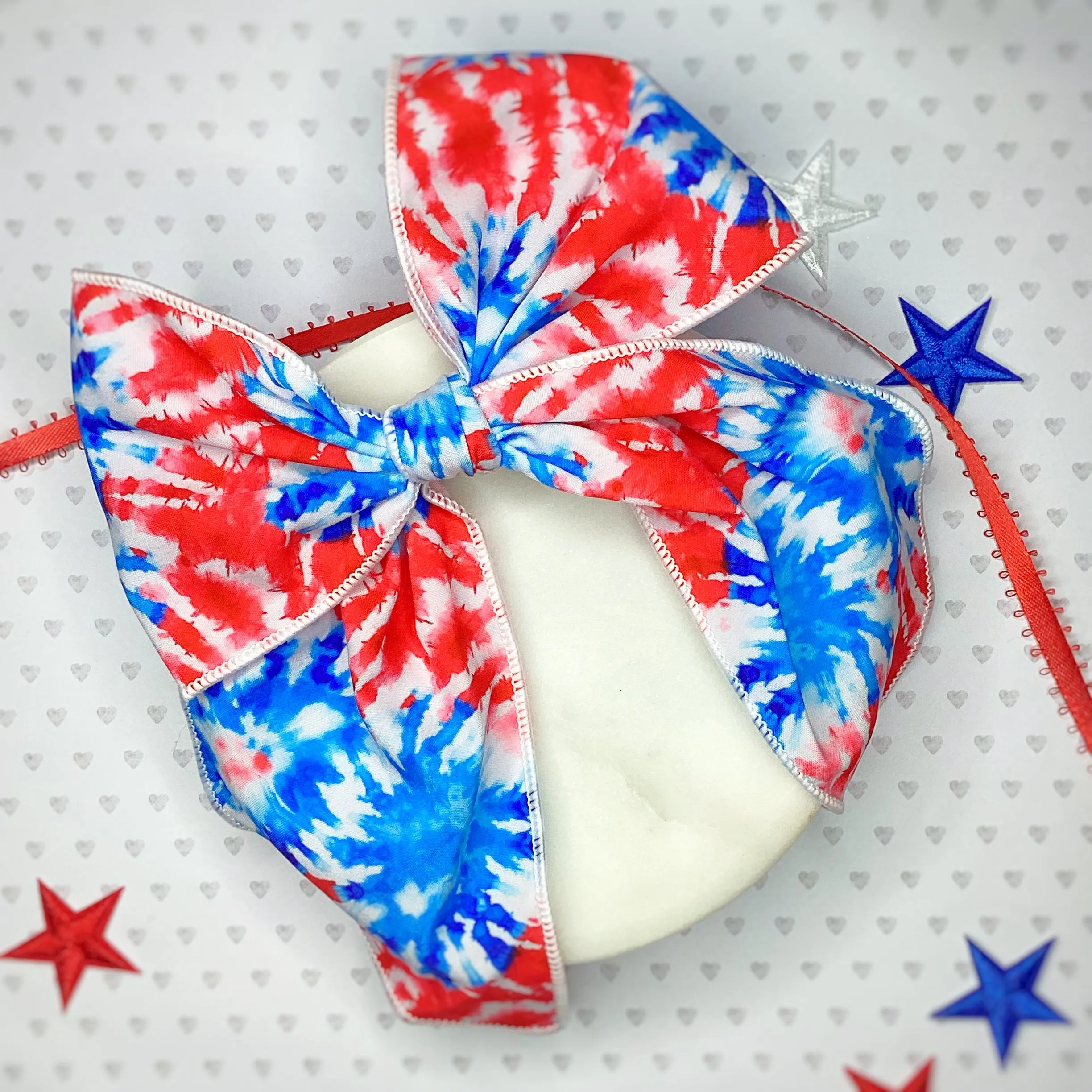 Patriotic Tie Dye Bow Strip, Baby Headwrap, Headband and Scrunchie Collection