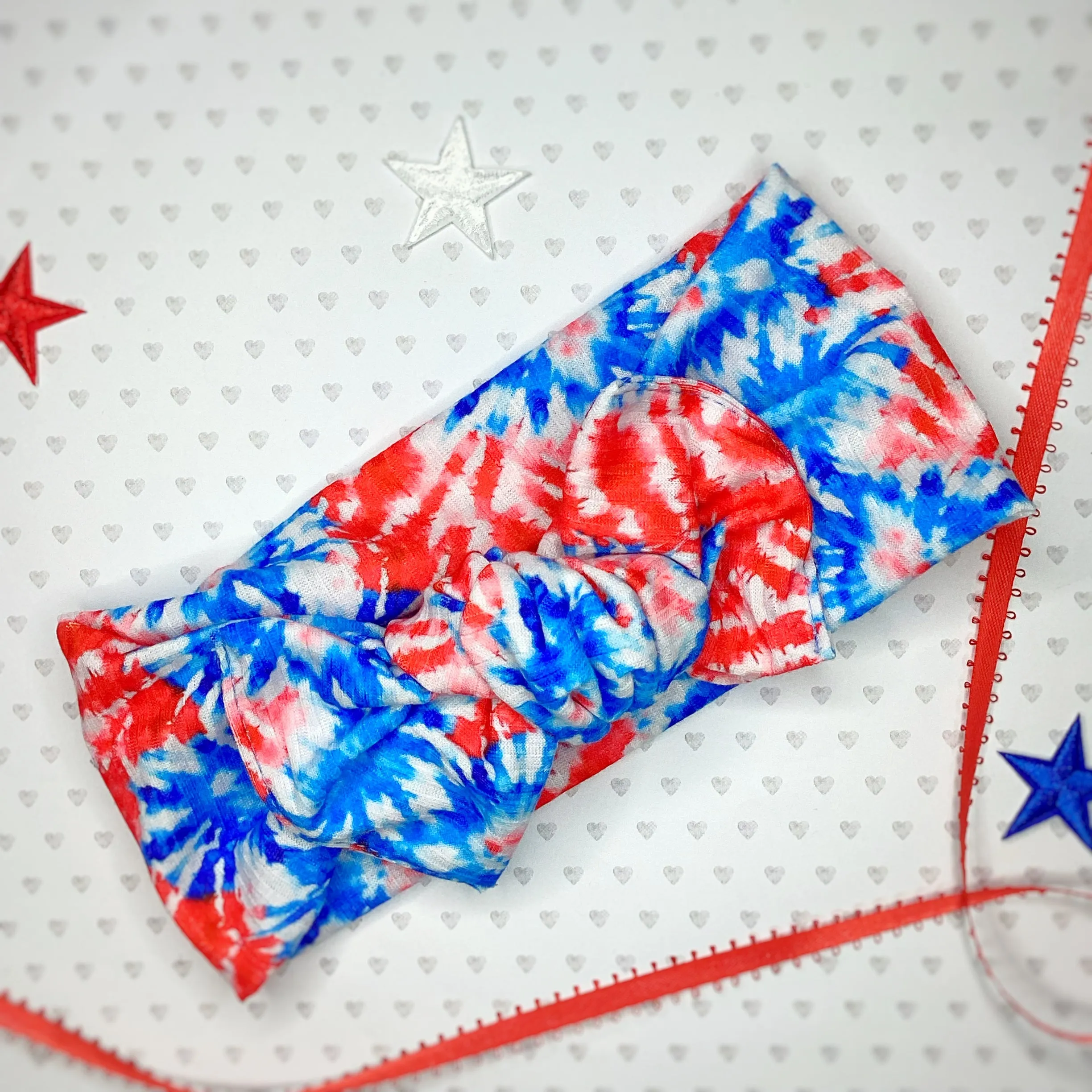 Patriotic Tie Dye Bow Strip, Baby Headwrap, Headband and Scrunchie Collection