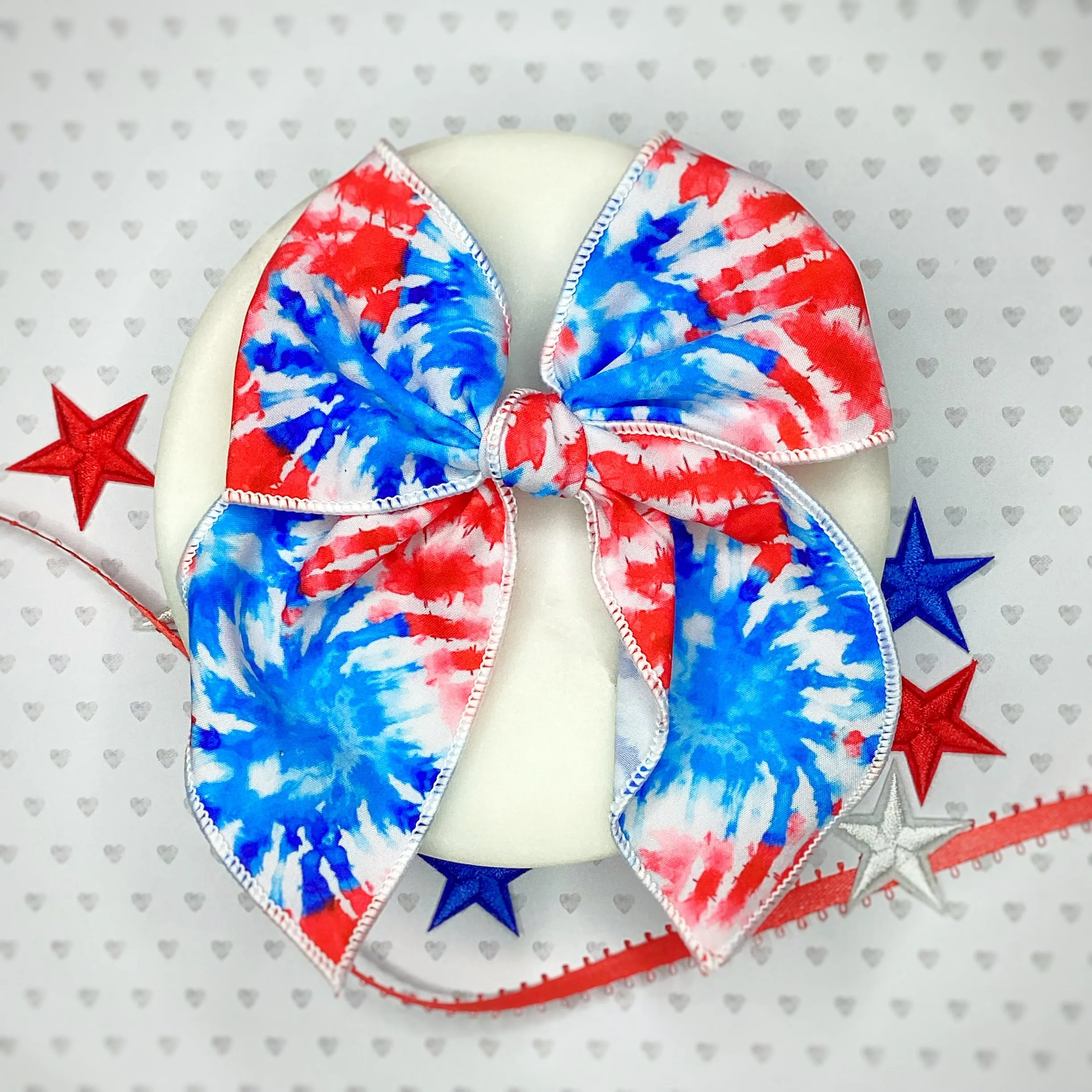 Patriotic Tie Dye Bow Strip, Baby Headwrap, Headband and Scrunchie Collection