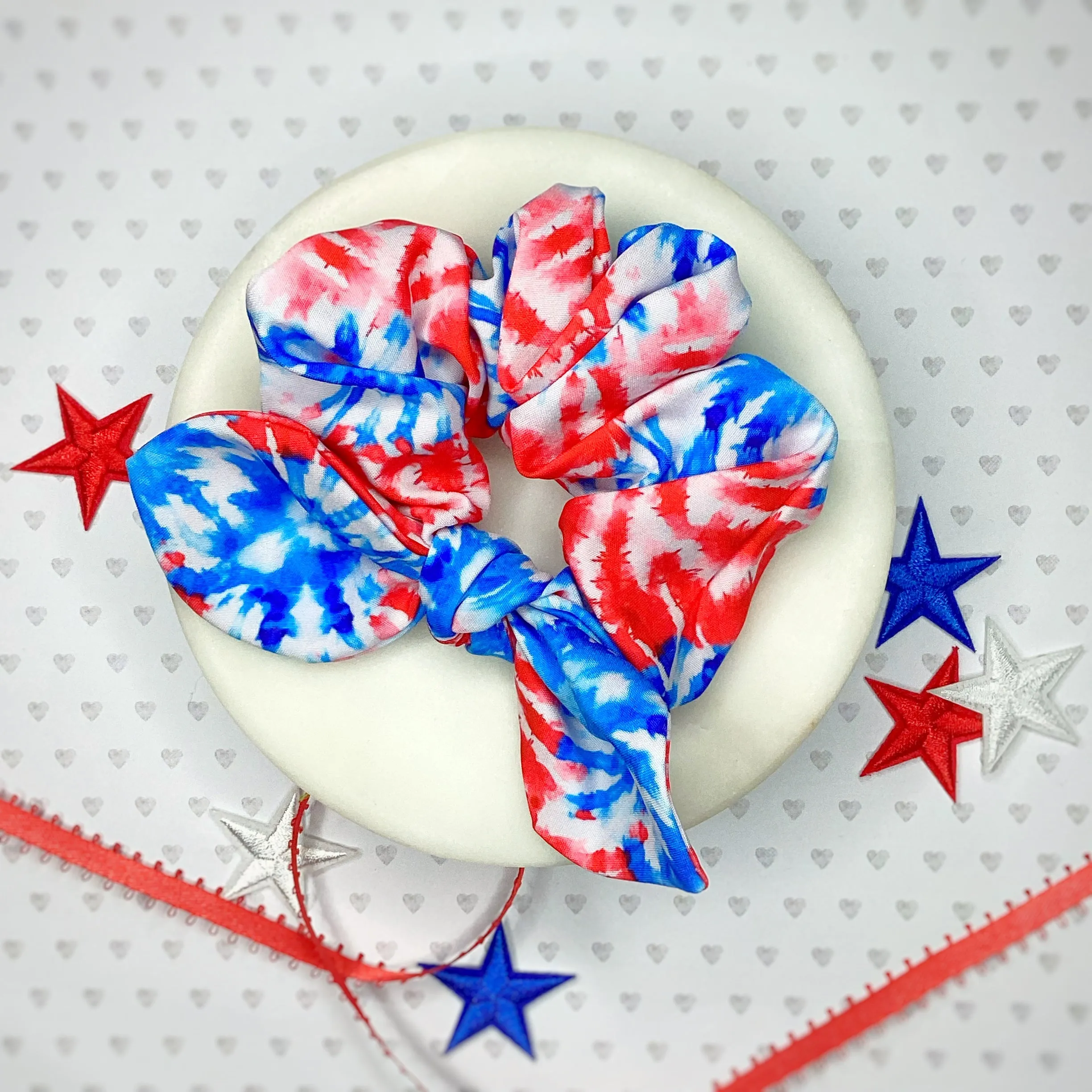 Patriotic Tie Dye Bow Strip, Baby Headwrap, Headband and Scrunchie Collection