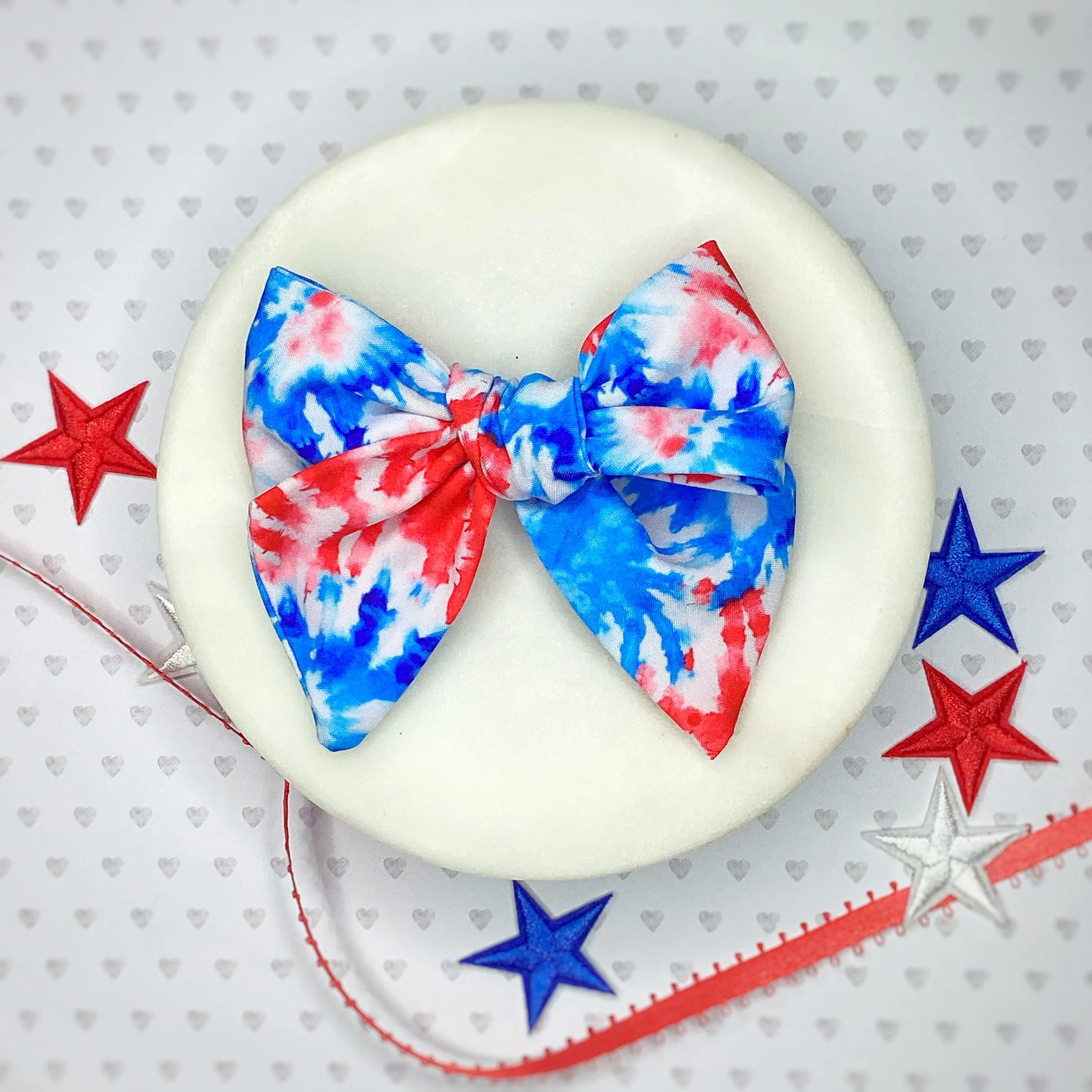 Patriotic Tie Dye Bow Strip, Baby Headwrap, Headband and Scrunchie Collection