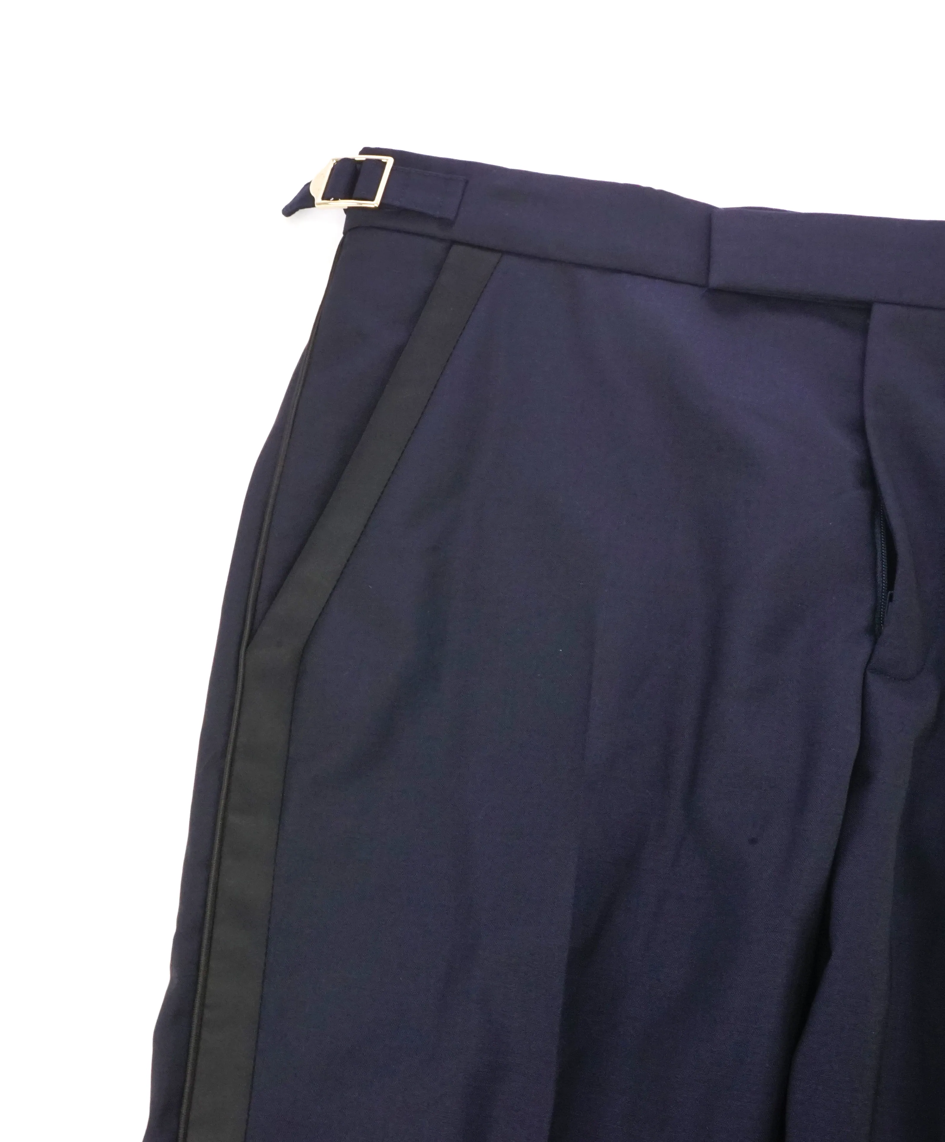 PAUL SMITH - GOLD SIDE-TABS Navy Blue Tux Stripe Wool & Mohair Pants -  31W
