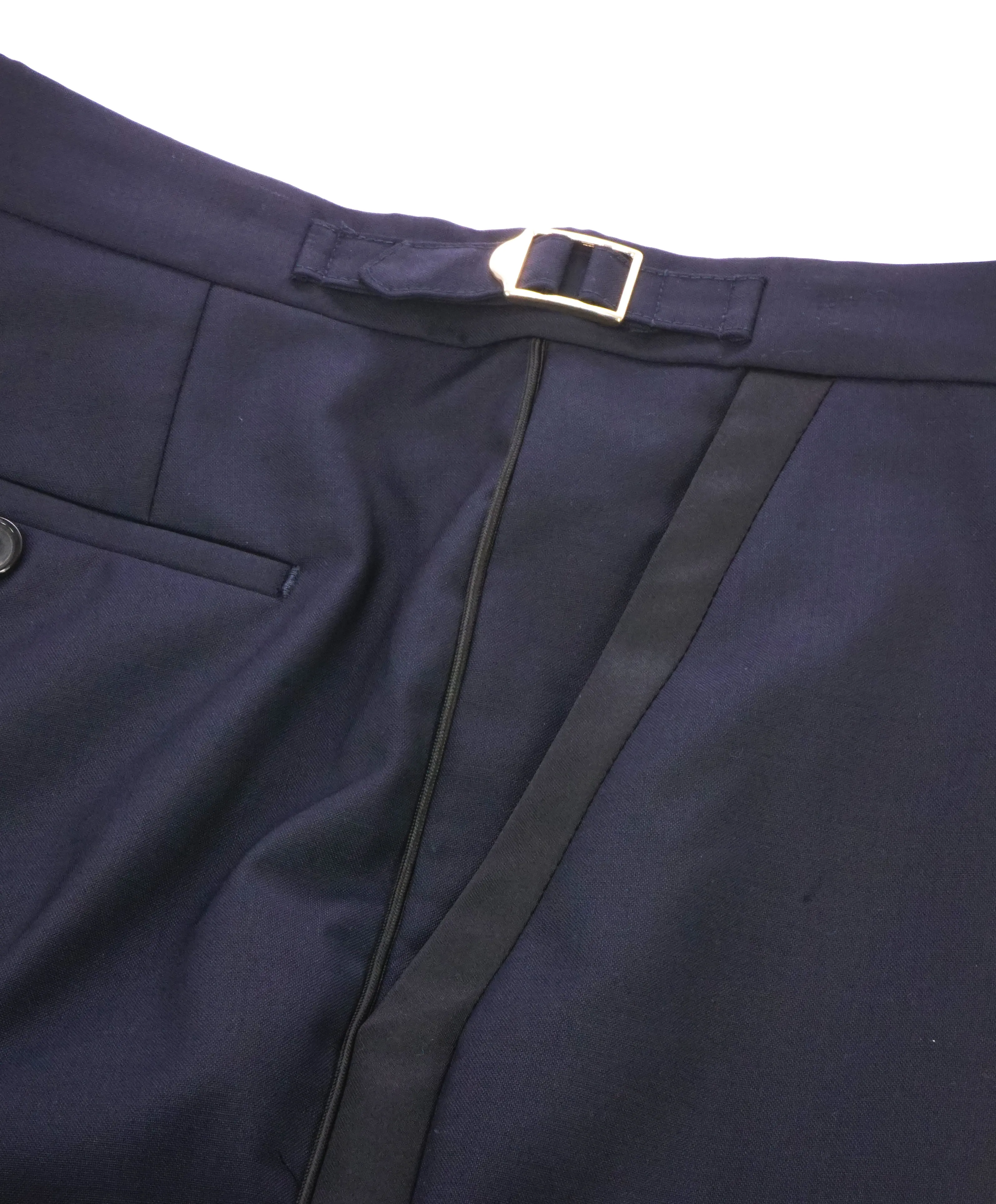 PAUL SMITH - GOLD SIDE-TABS Navy Blue Tux Stripe Wool & Mohair Pants -  31W