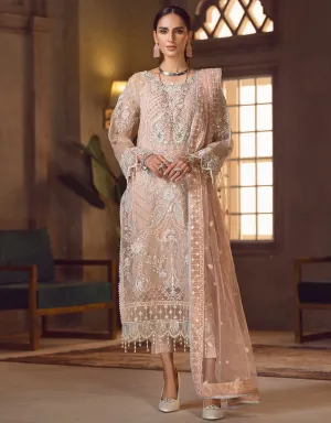 Peach Heavily Embroidered Long Pakistani Salwar Kameez Suit Dupatta