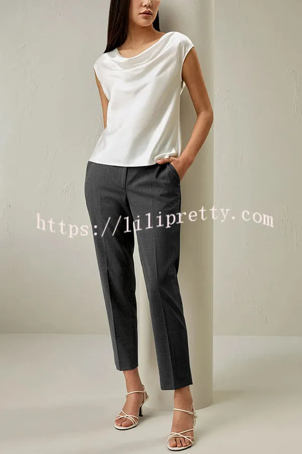 Pearly Luster Satin Cowl Neck Short Sleeve Loose Top