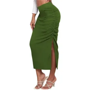 Pencil Midi Skirt for Women Green