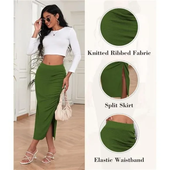 Pencil Midi Skirt for Women Green